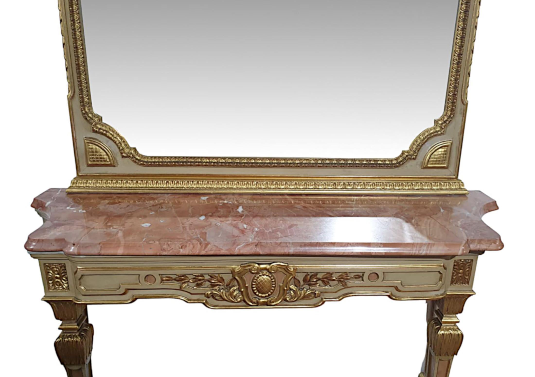Very Fine Early 20th Century  Parcel Gilt Marble Top Console Table and Mirror In Good Condition For Sale In Dublin, IE