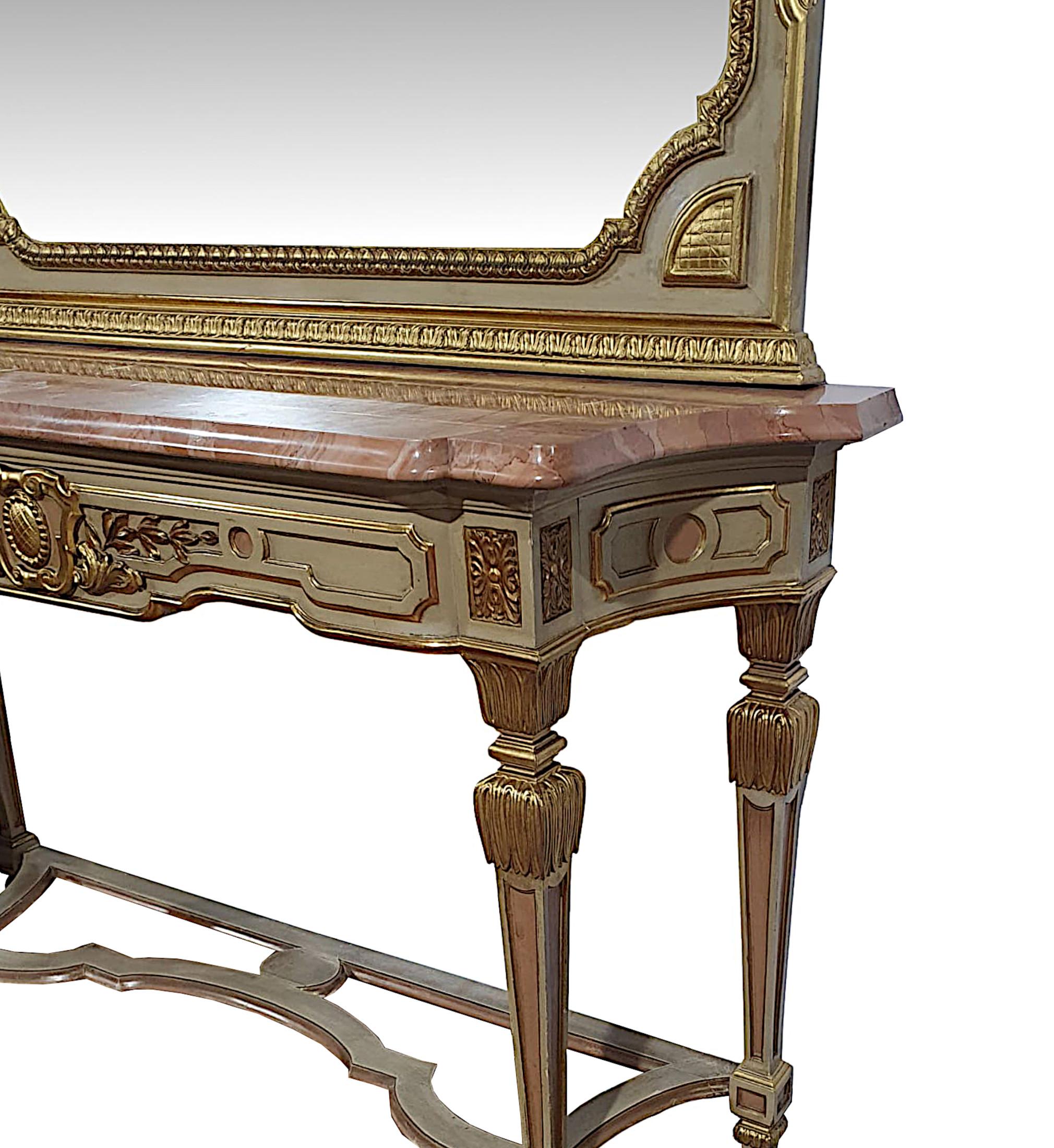 Very Fine Early 20th Century  Parcel Gilt Marble Top Console Table and Mirror For Sale 1
