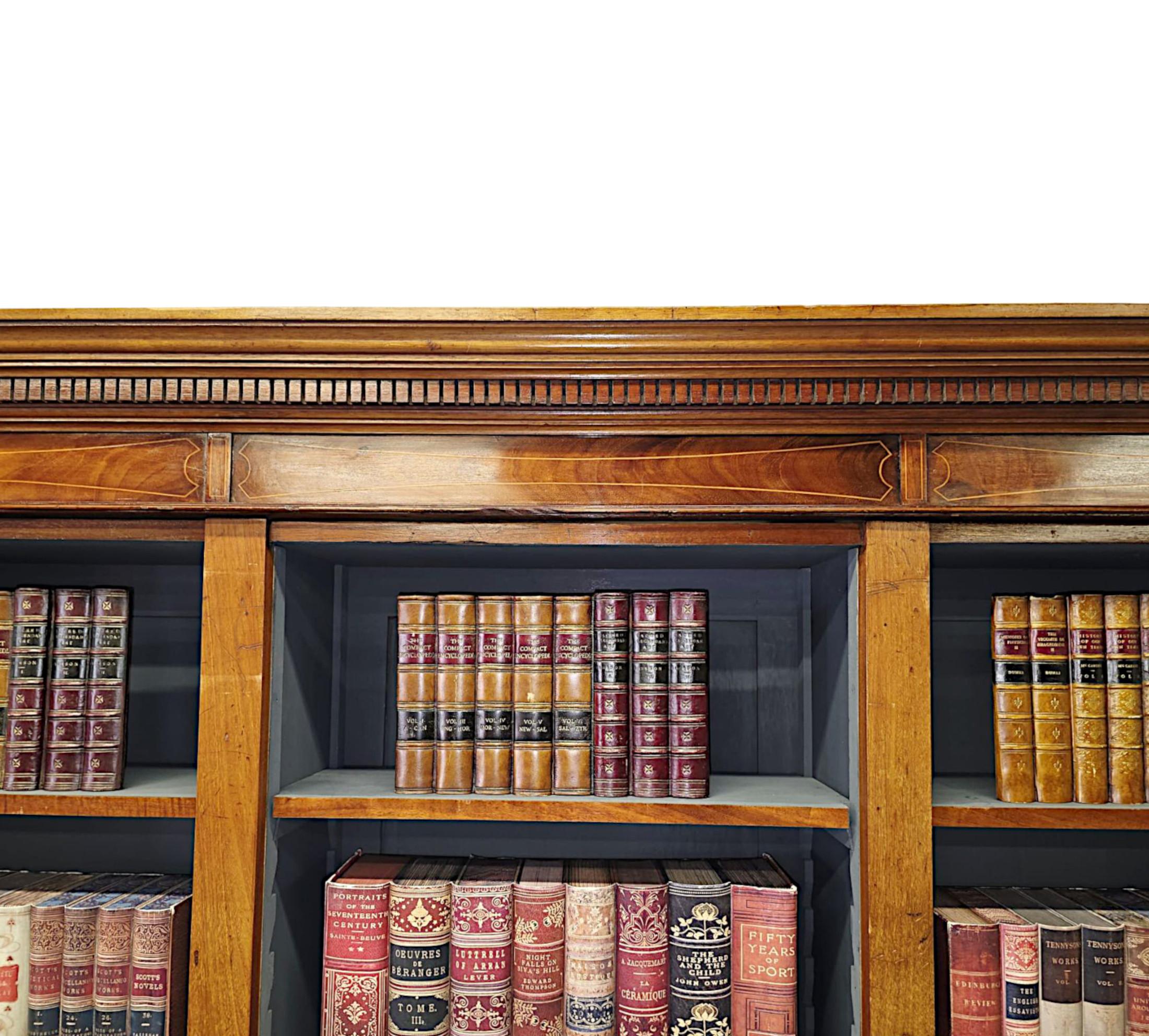 English A Very Fine Edwardian Inlaid Three Section Open Bookcase For Sale