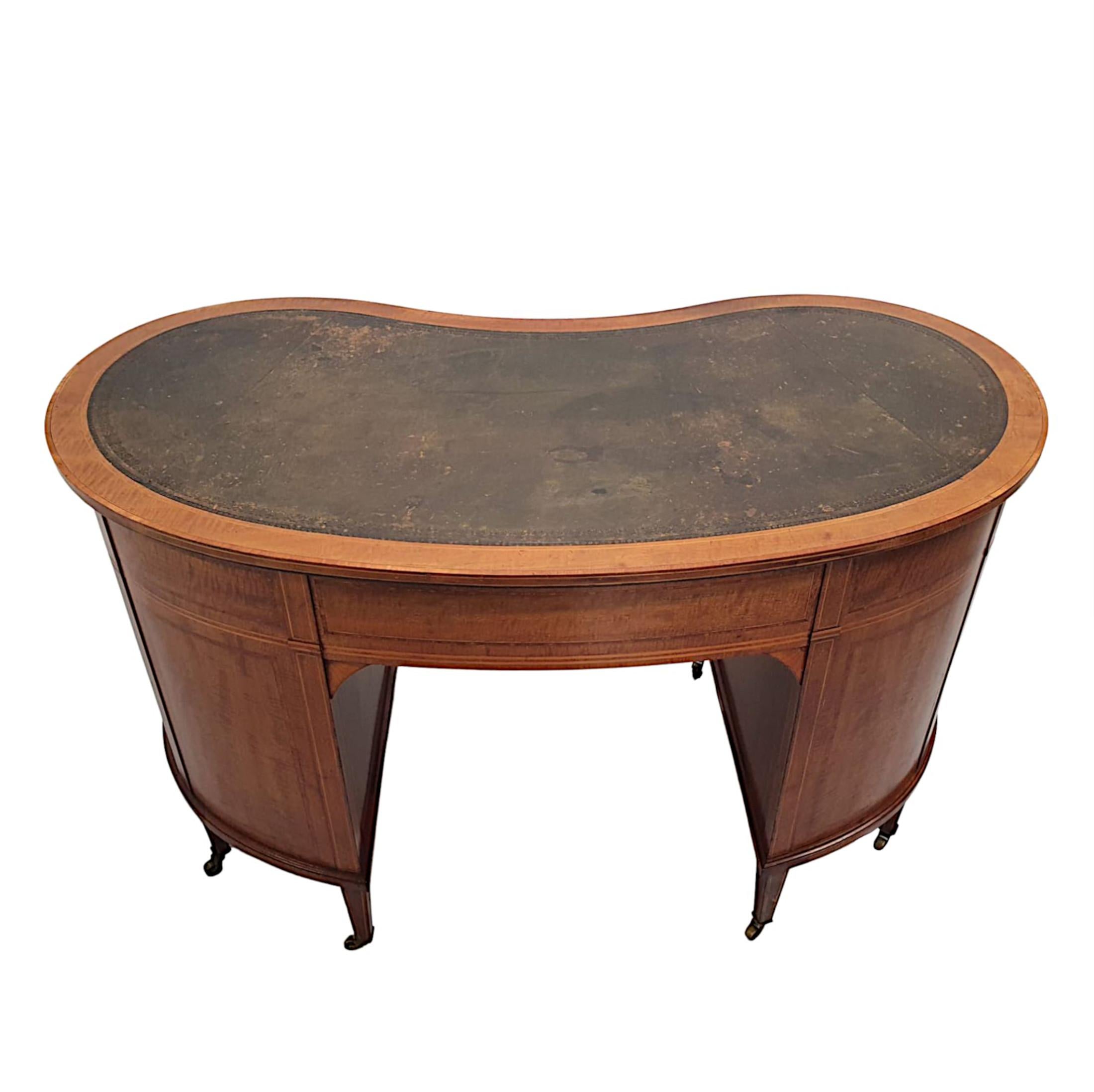 English  A Very Fine Edwardian Leather Top Kidney Shaped Desk For Sale