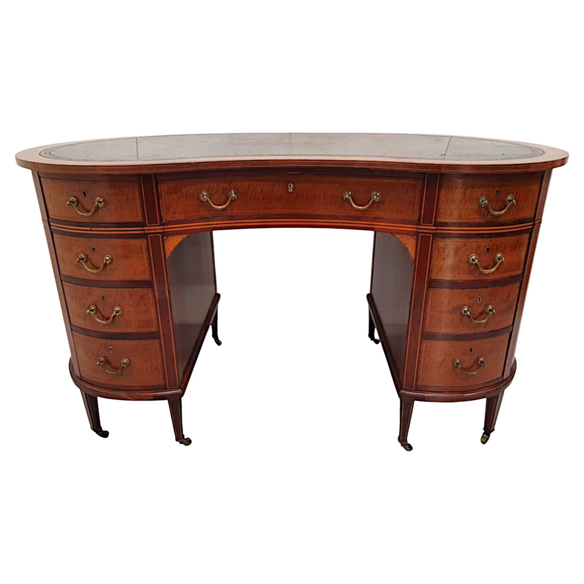  A Very Fine Edwardian Leather Top Kidney Shaped Desk