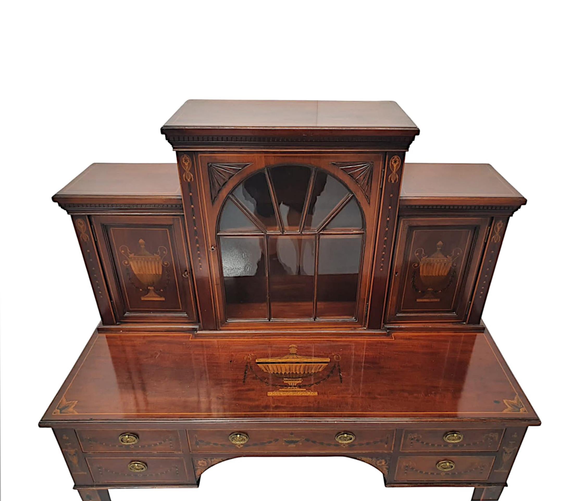 Brass Very Fine Edwardian Marquetry Inlaid Table or Cabinet by Shoolbred of London For Sale