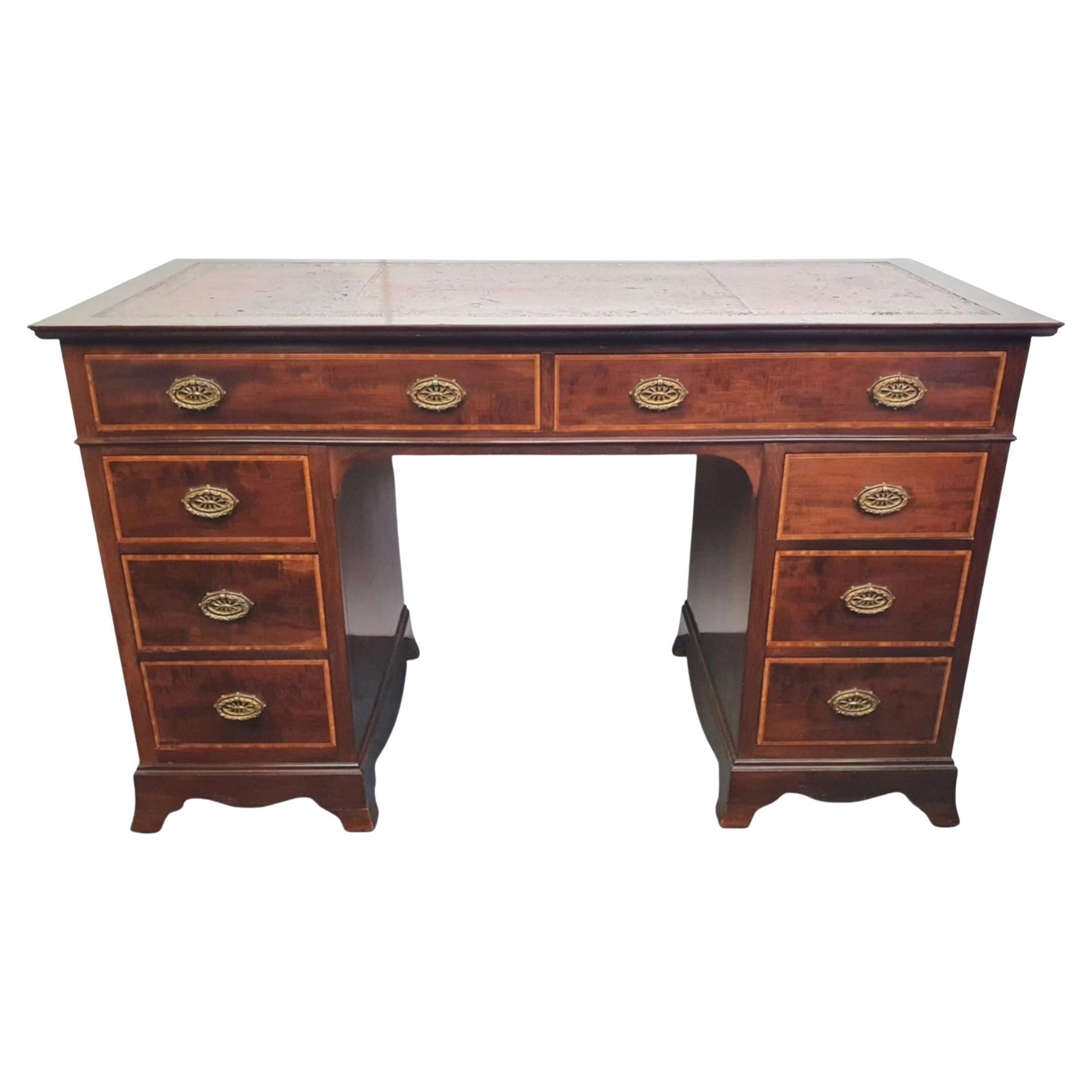 Very Fine Edwardian Pedestal Desk For Sale