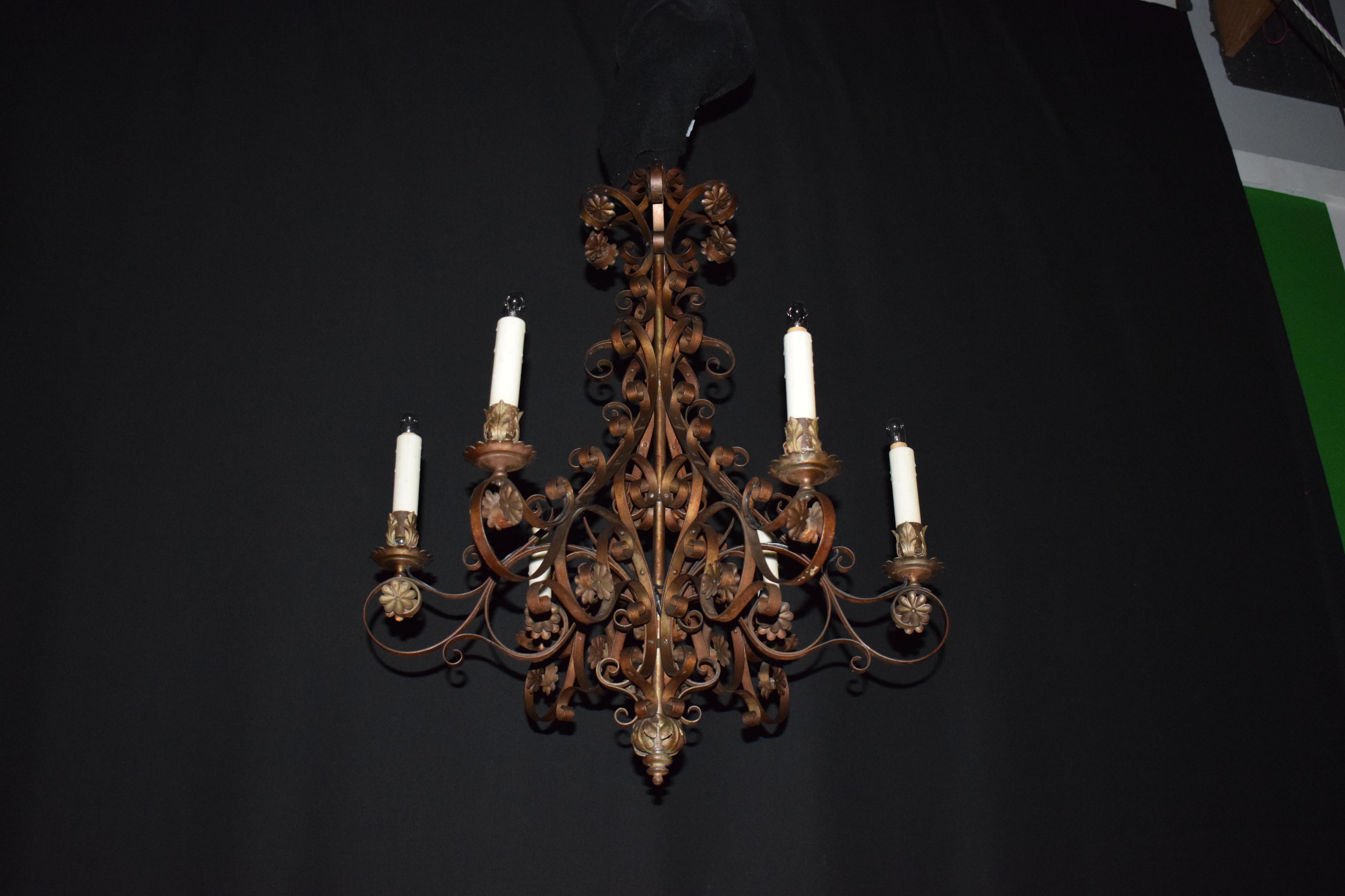 French Very Fine and Elegant Baroque Style Iron Chandelier For Sale