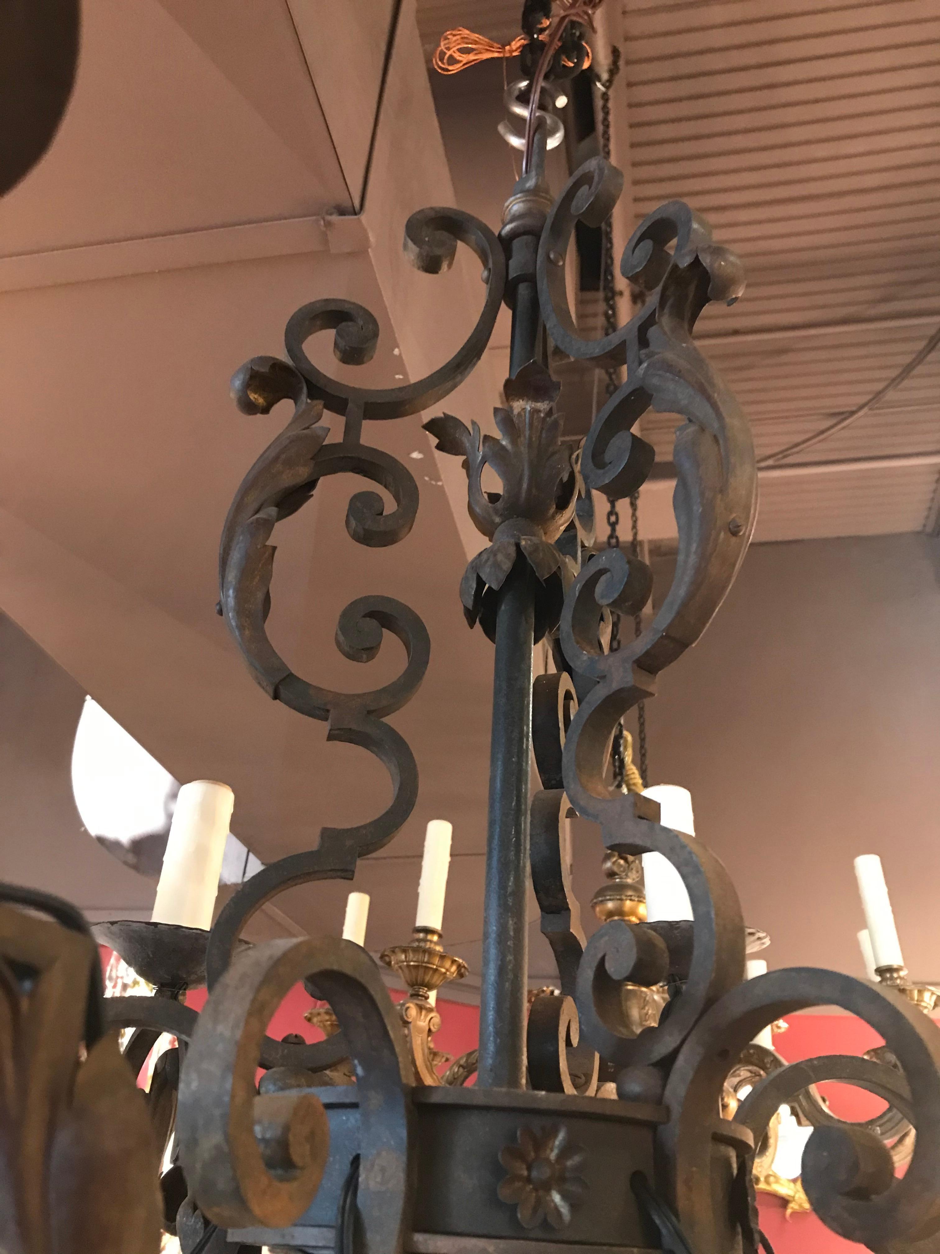 French Very Fine and Elegant Iron Chandelier
