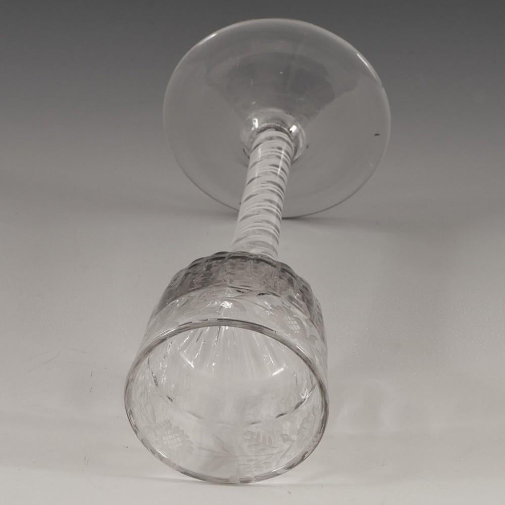 Mid-18th Century A Very Fine Engraved Single Series Opaque Twist Wine Glass c1760 For Sale