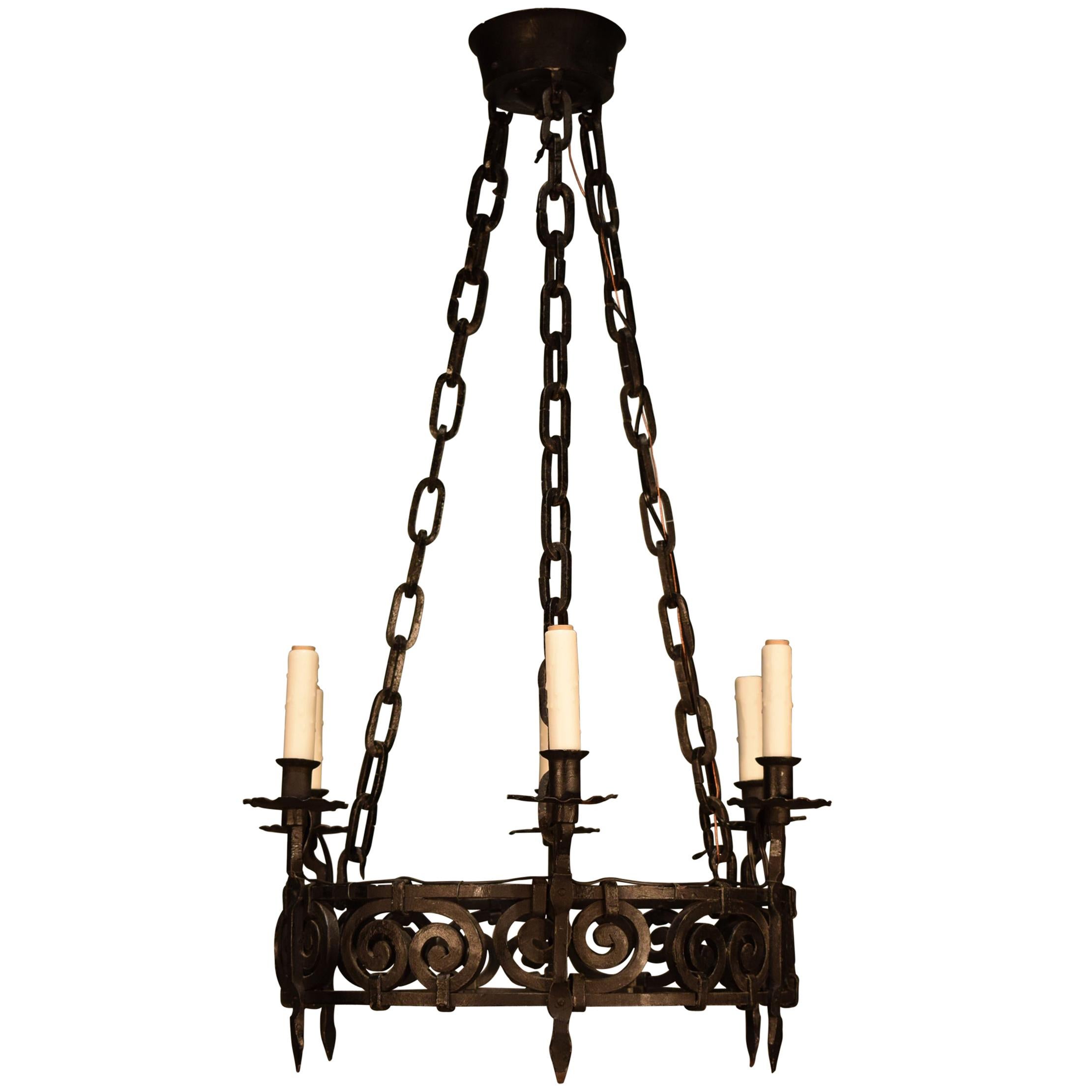 Very Fine French Provincial Iron Chandelier. France, circa 1900