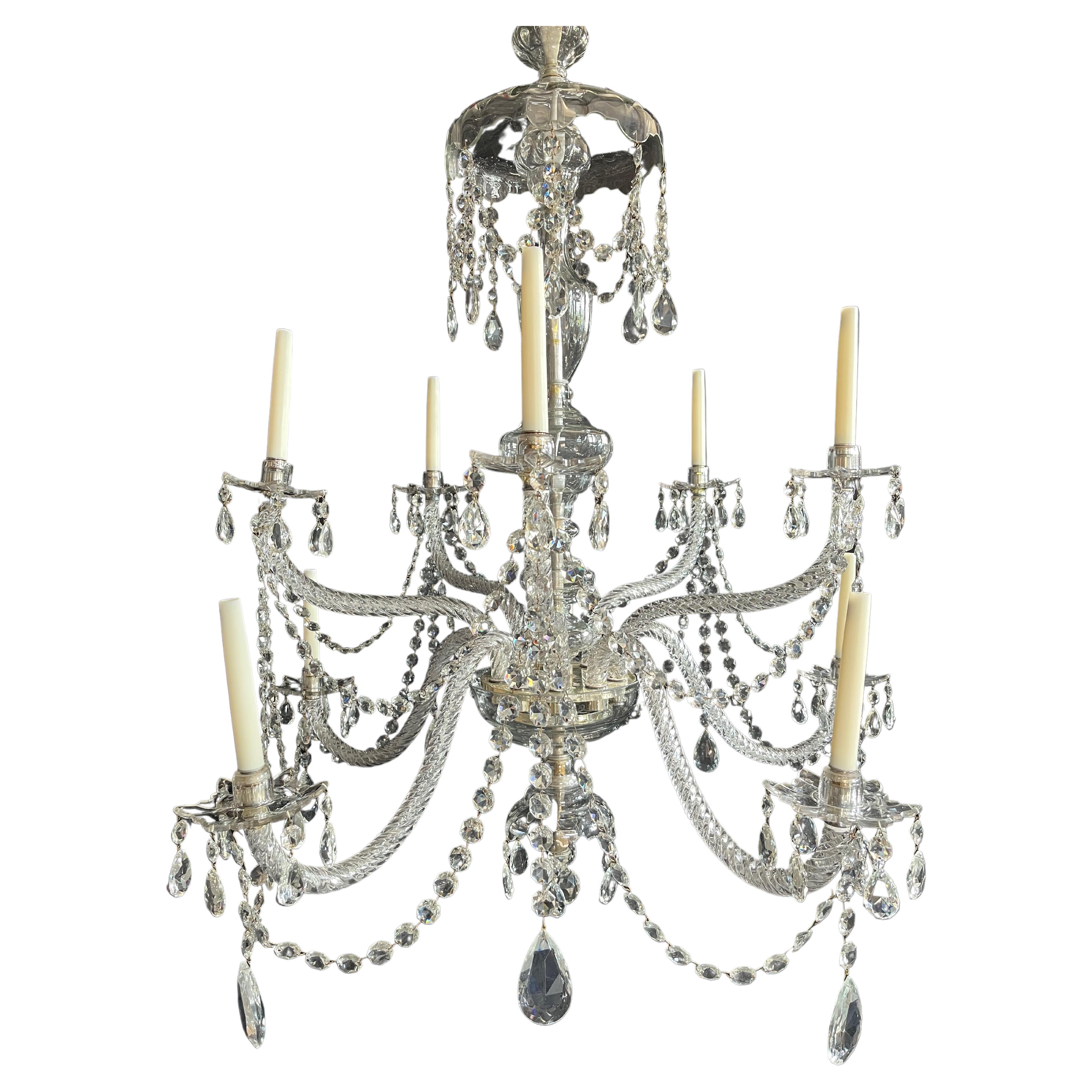 Very Fine George III Hand Blown and Cut Crystal Ten Light Chandelier