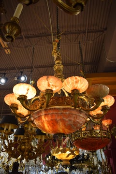 Very Fine Gilt Bronze & Alabaster Chandelier