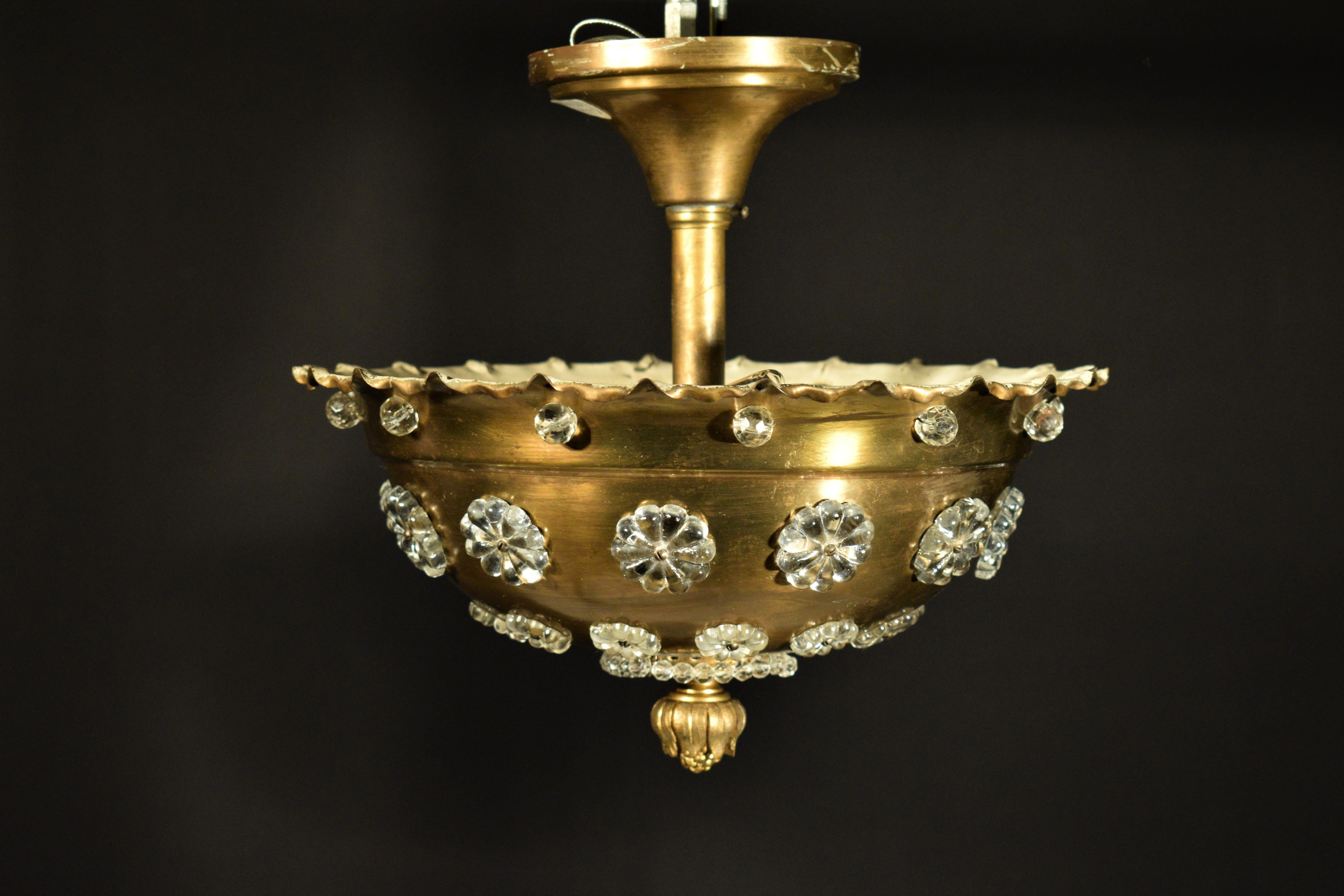 A very fine gilt bronze and crystal Plafonnier by Jensen, France, circa 1930. Four lights
Dimensions: Height 12