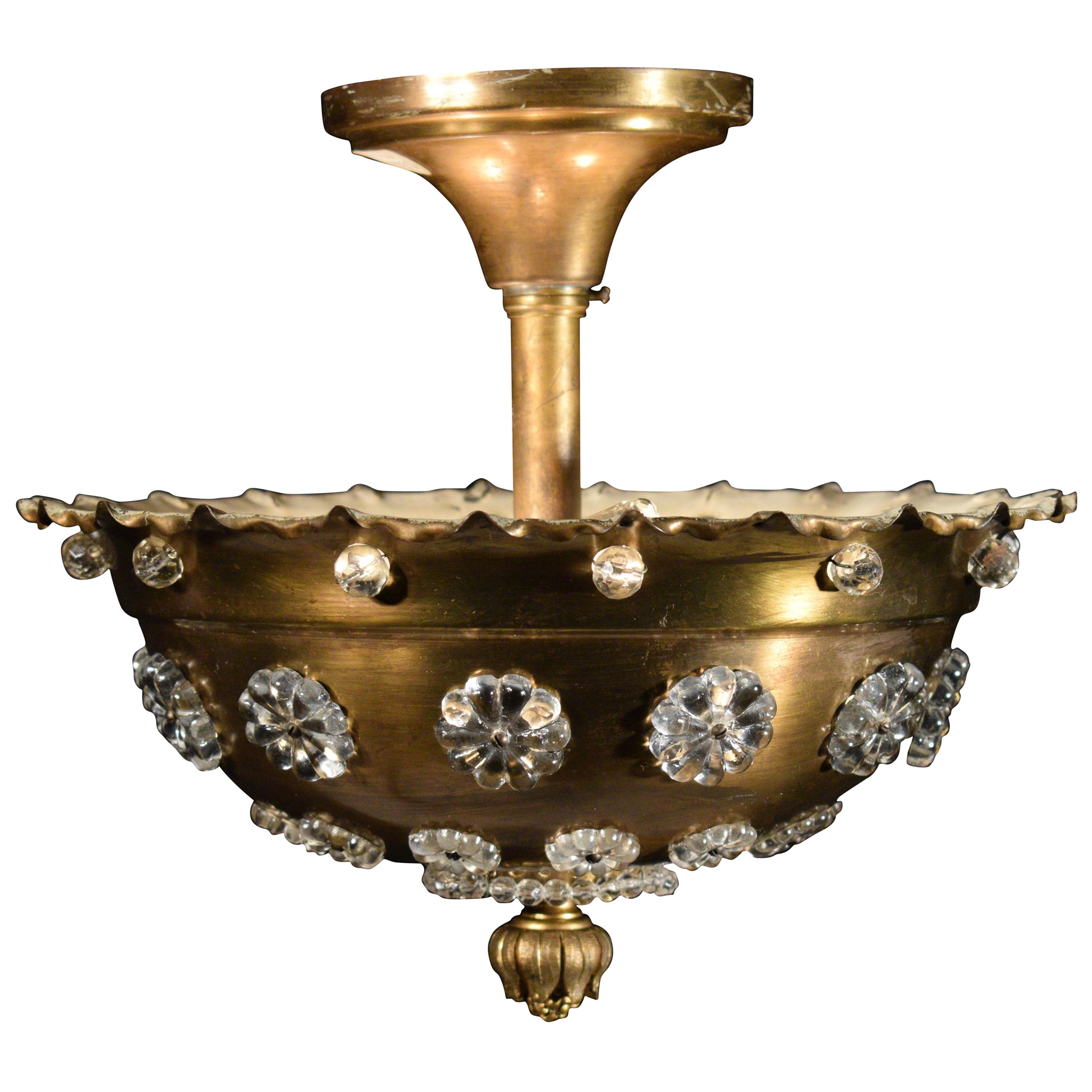Very Fine Gilt Bronze and Crystal Plafonnier by Jensen