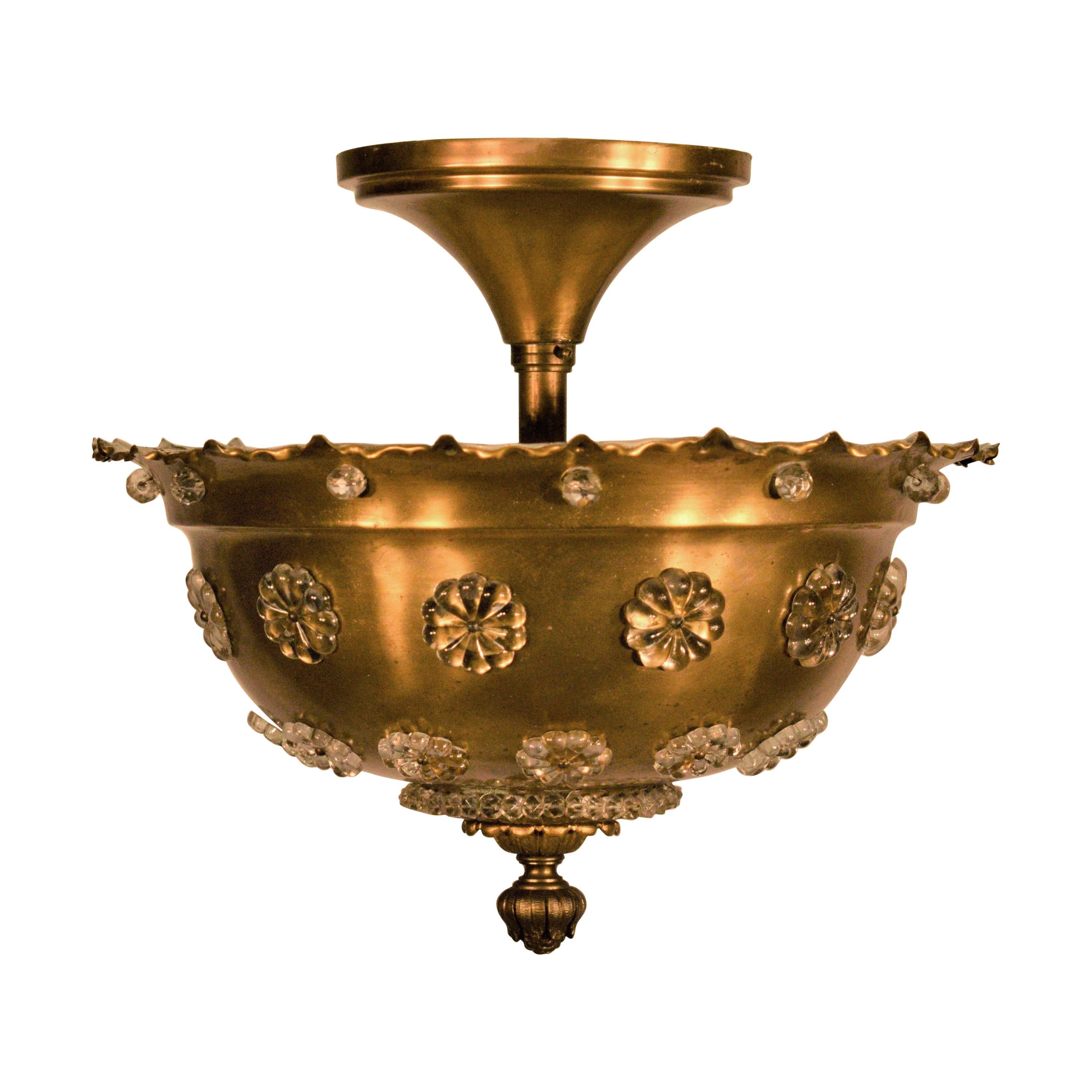 Plafonnier en bronze doré et cristal très raffiné, France, vers 1930 en vente