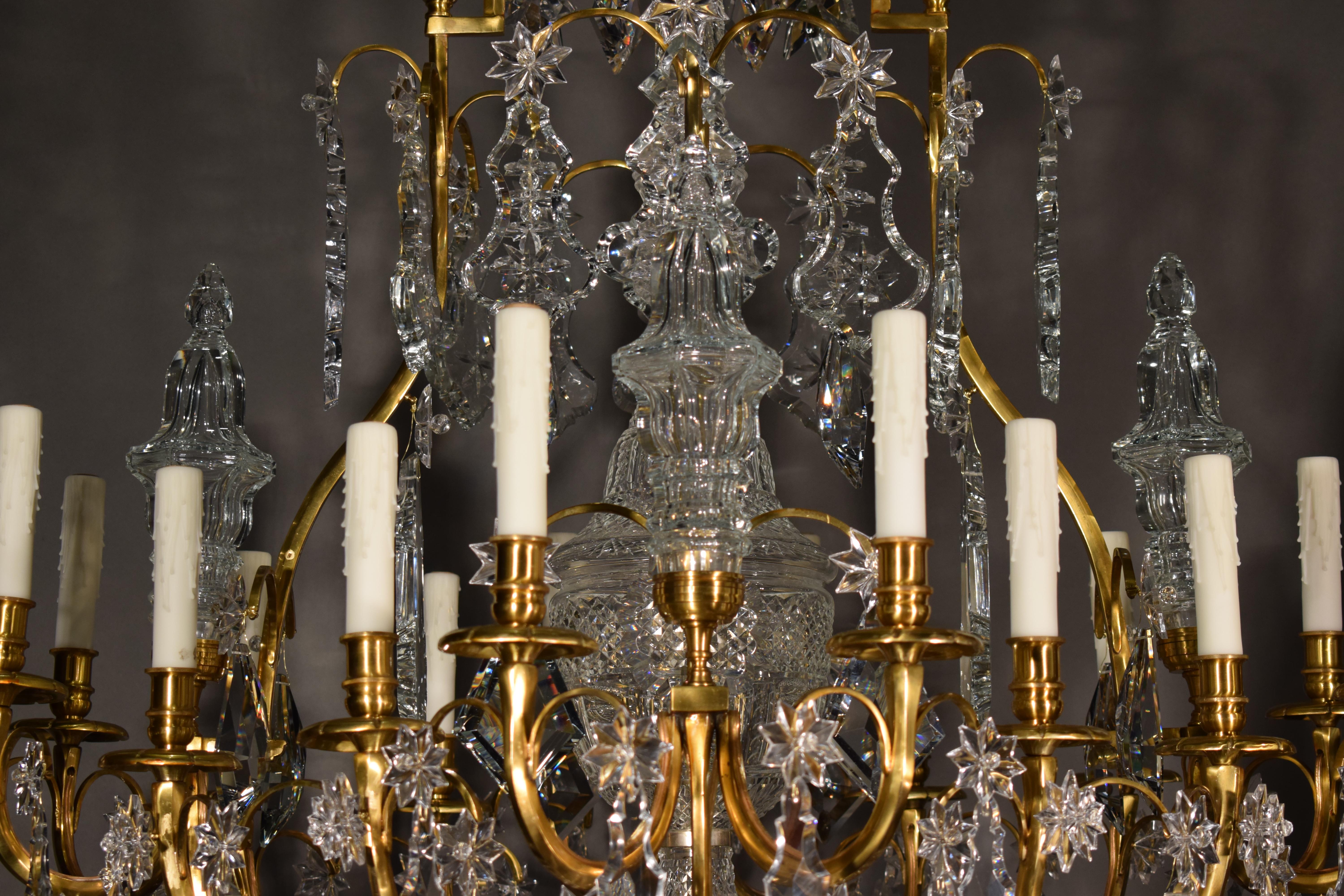 A superb gilt bronze & crystal chandelier by Baccarat. Featuring 