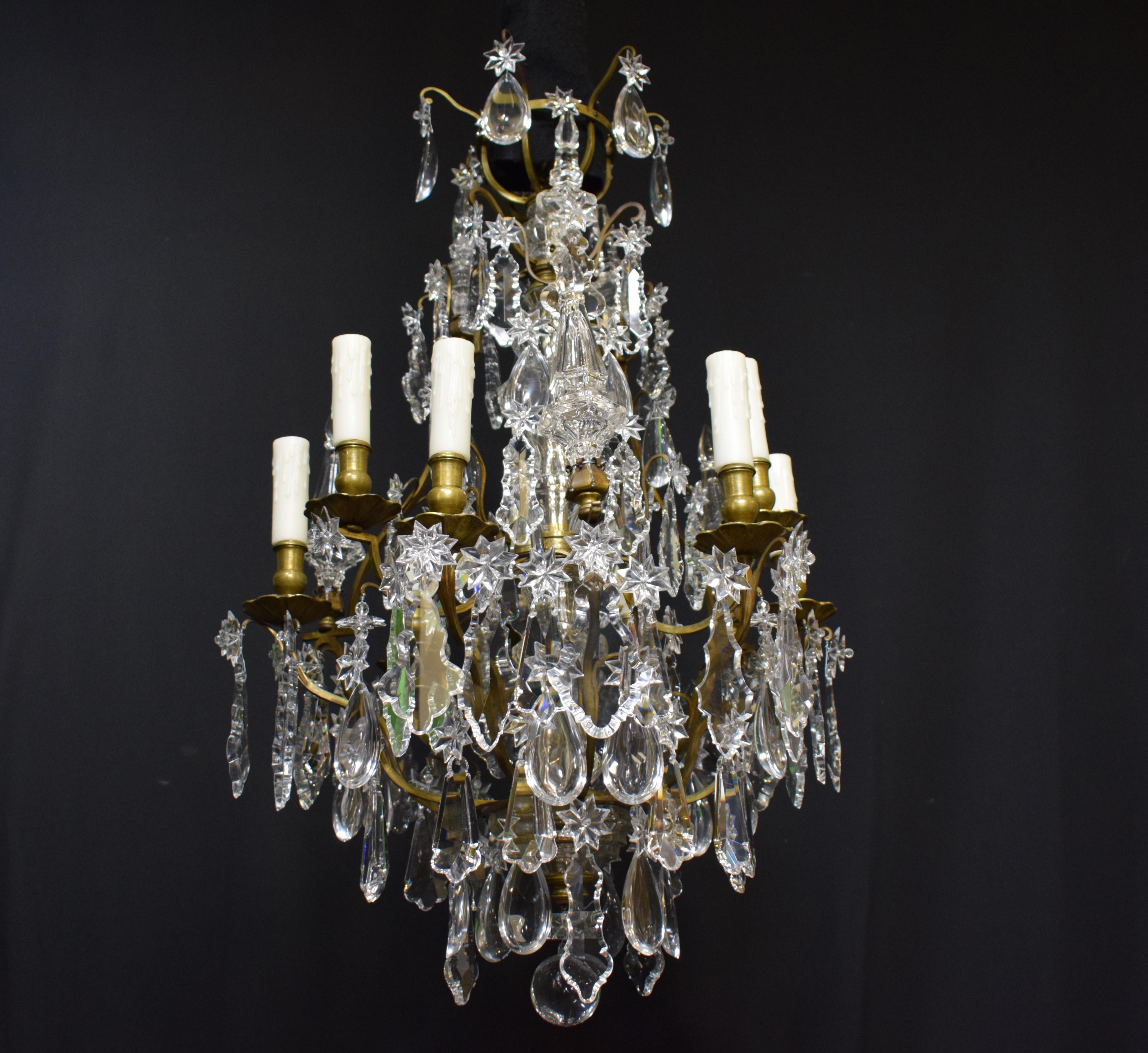 French Very Fine Gilt Bronze & Crystal Chandelier For Sale