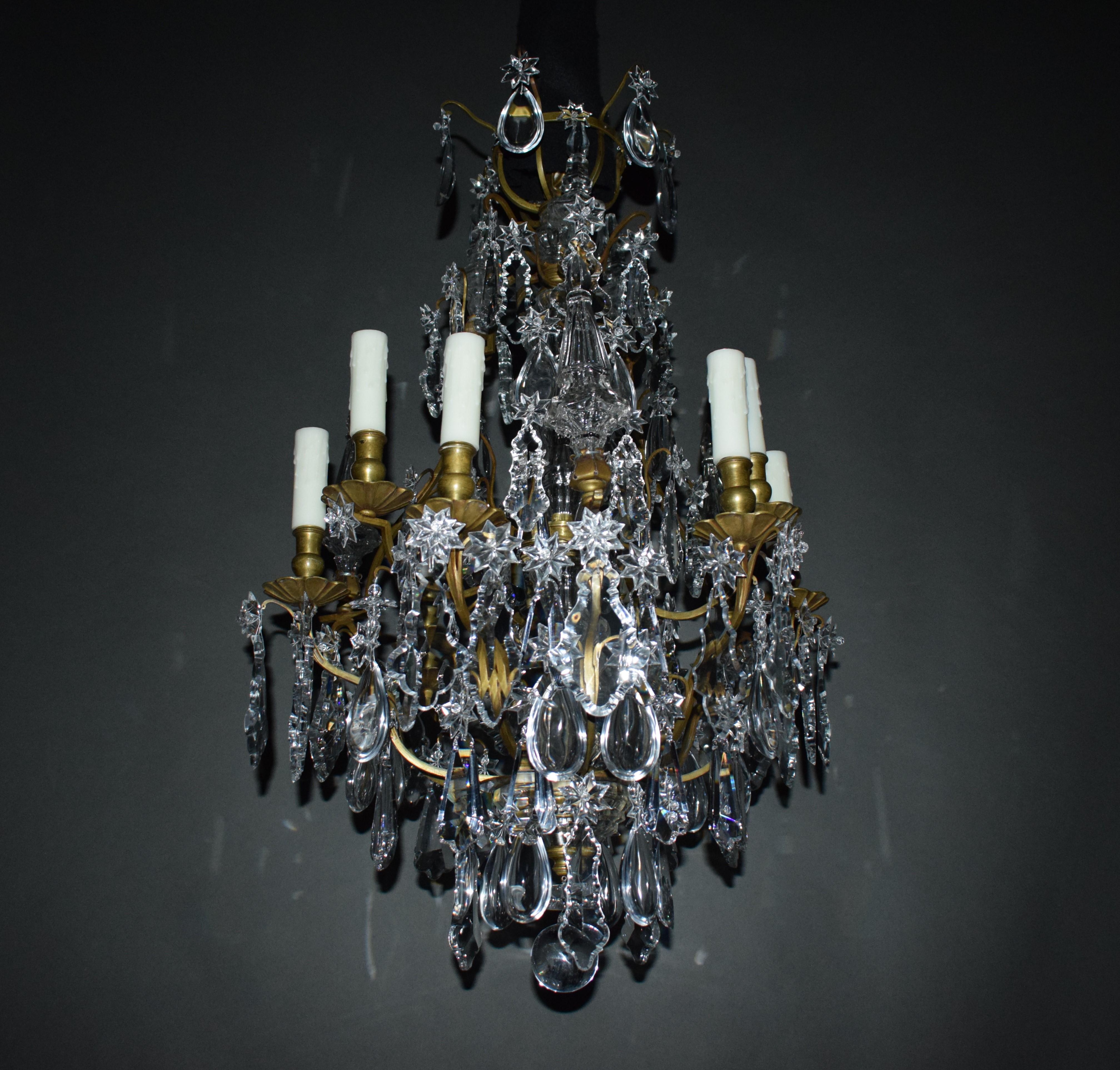 Early 20th Century Very Fine Gilt Bronze & Crystal Chandelier For Sale