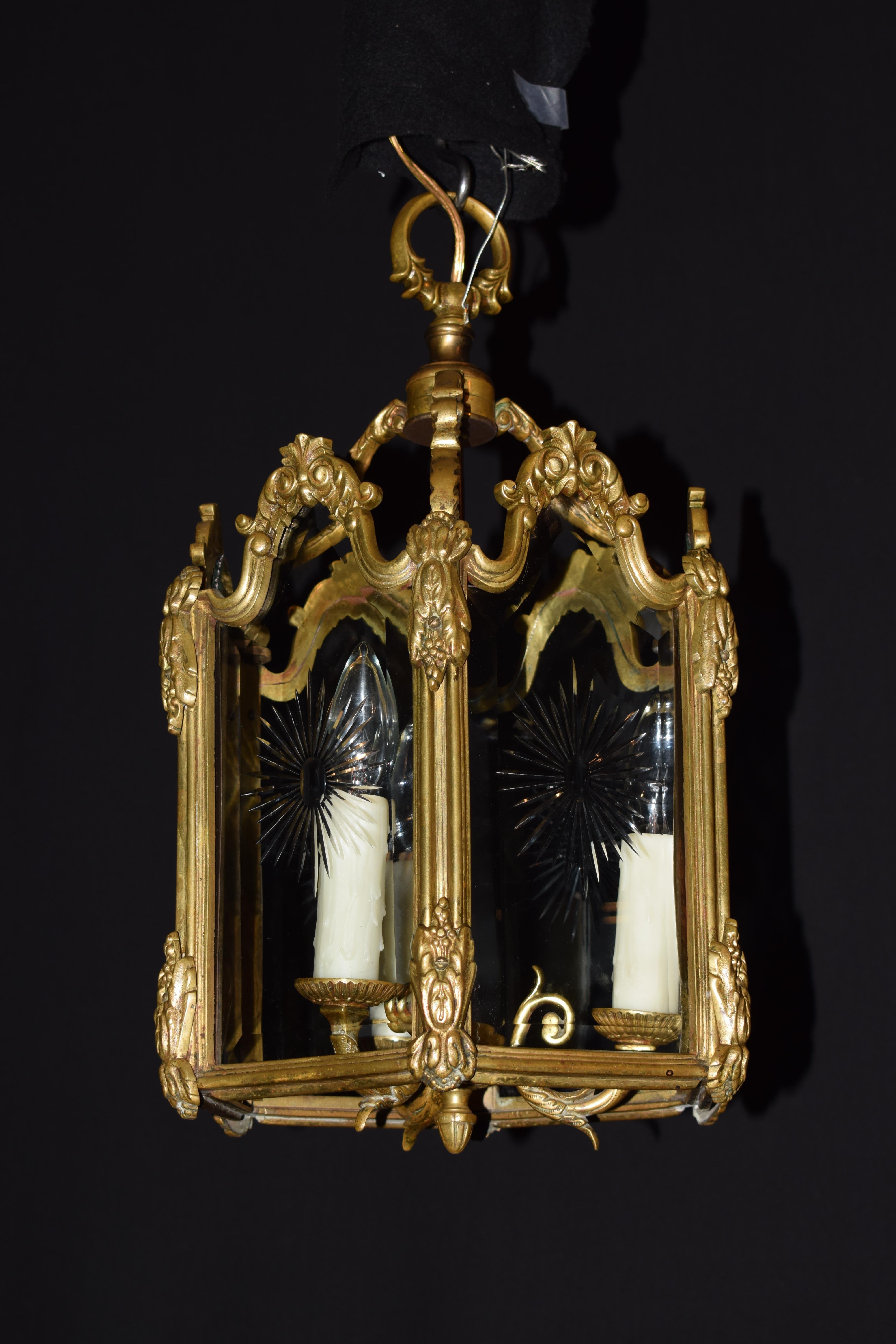 French Very Fine Gilt Bronze & Crystal Lantern For Sale