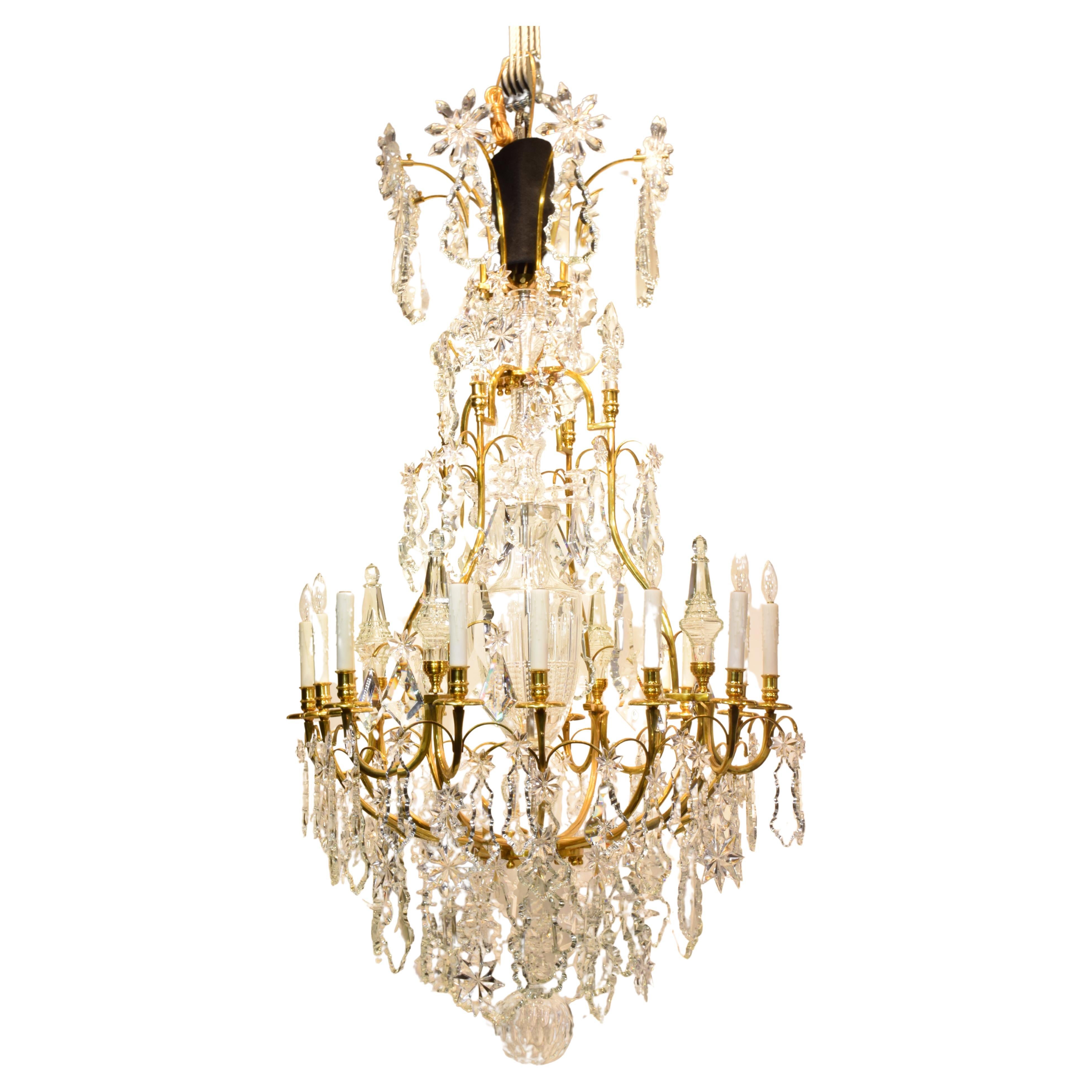 A Very Fine Gilt Bronze & Crystal Louis XV style "Cage" Chandelier For Sale