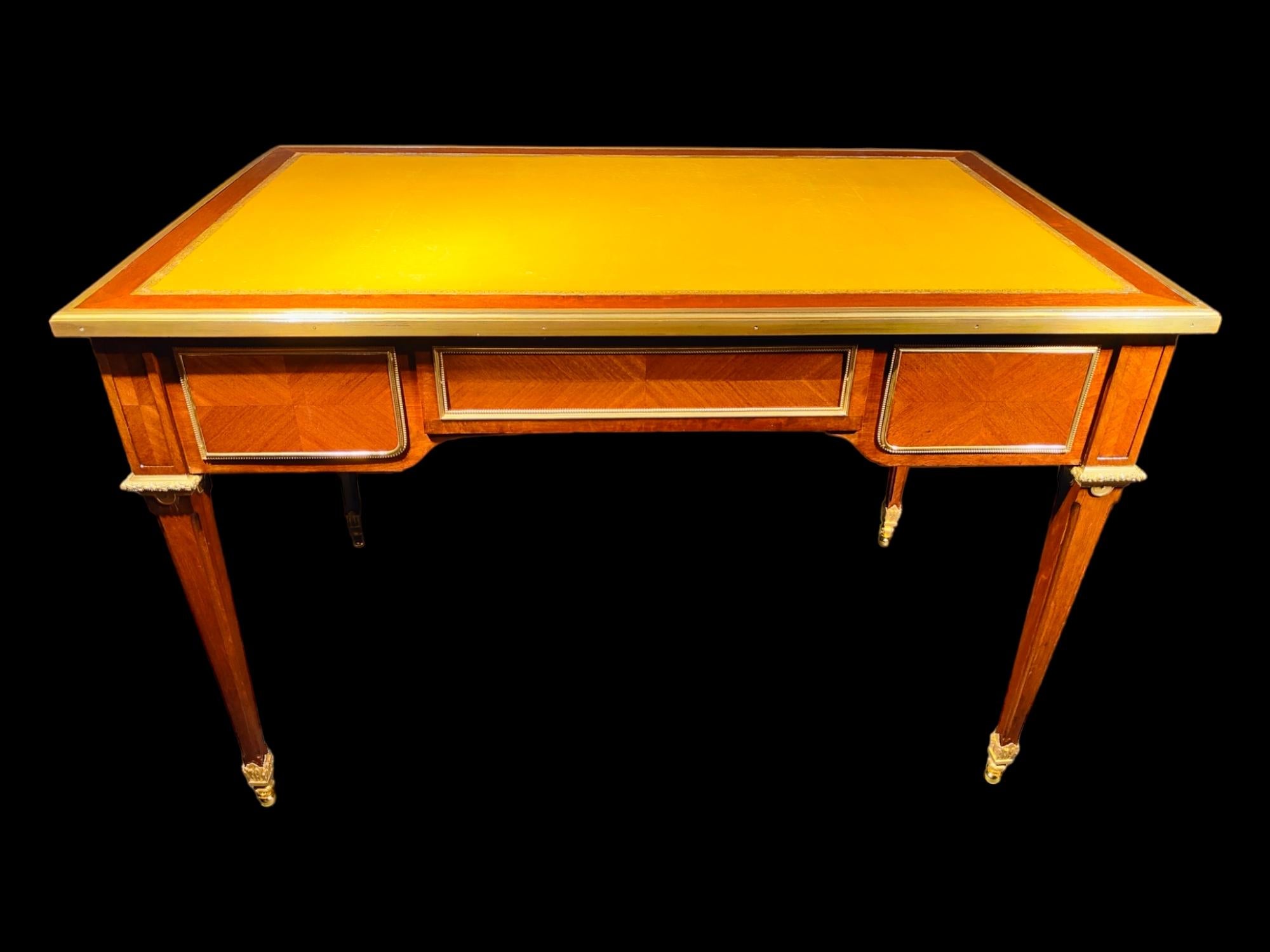 Very Fine Gilt Bronze Mounted Tulipwood and Amaranth Desk by L. Cueunieres For Sale 9