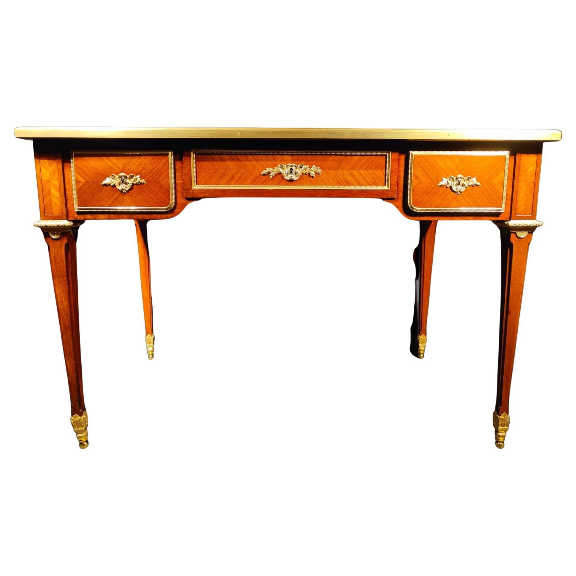 Very Fine Gilt Bronze Mounted Tulipwood and Amaranth Desk by L. Cueunieres For Sale