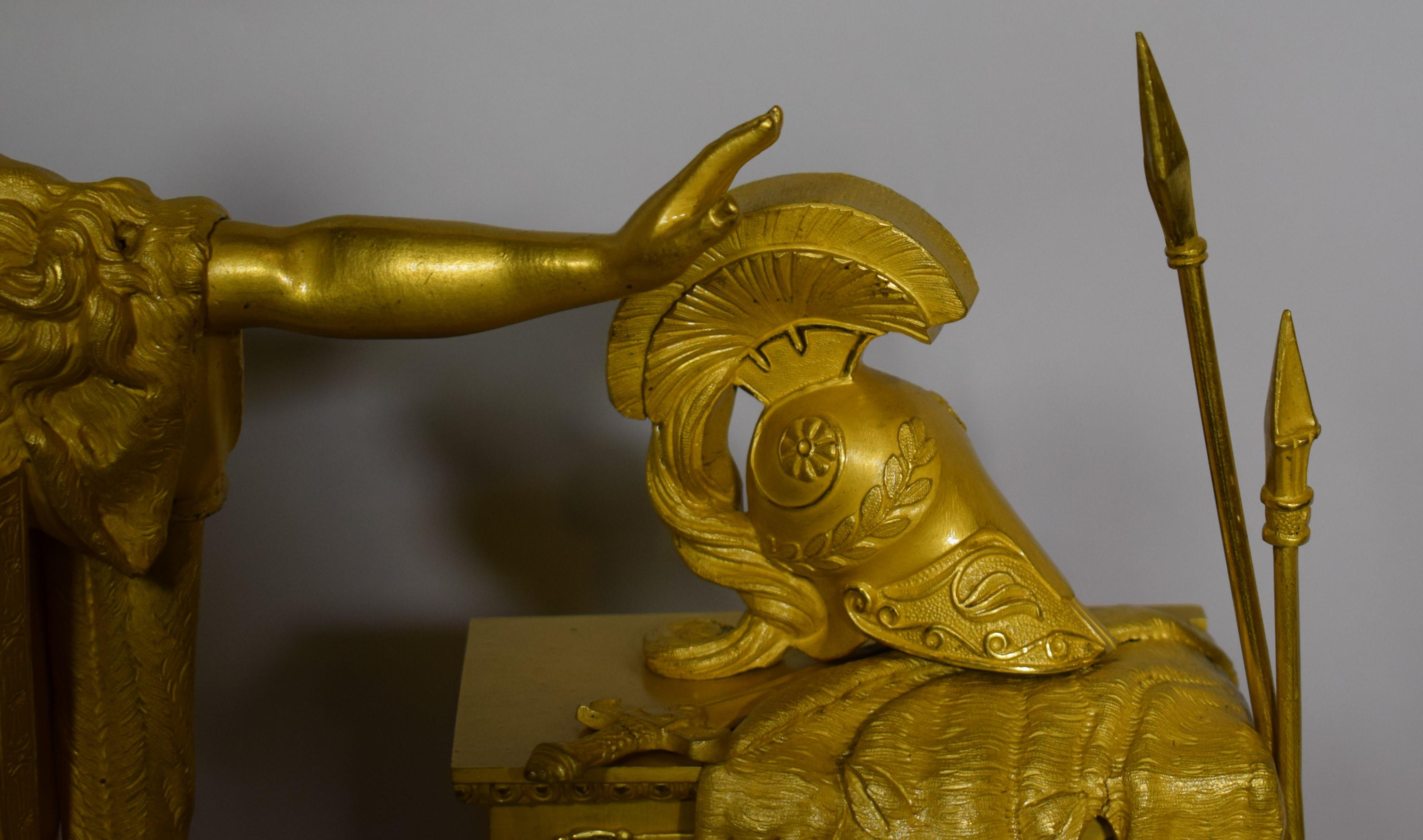 Very Fine Gilt Bronze Neoclassical Empire Mantle Clock For Sale 8