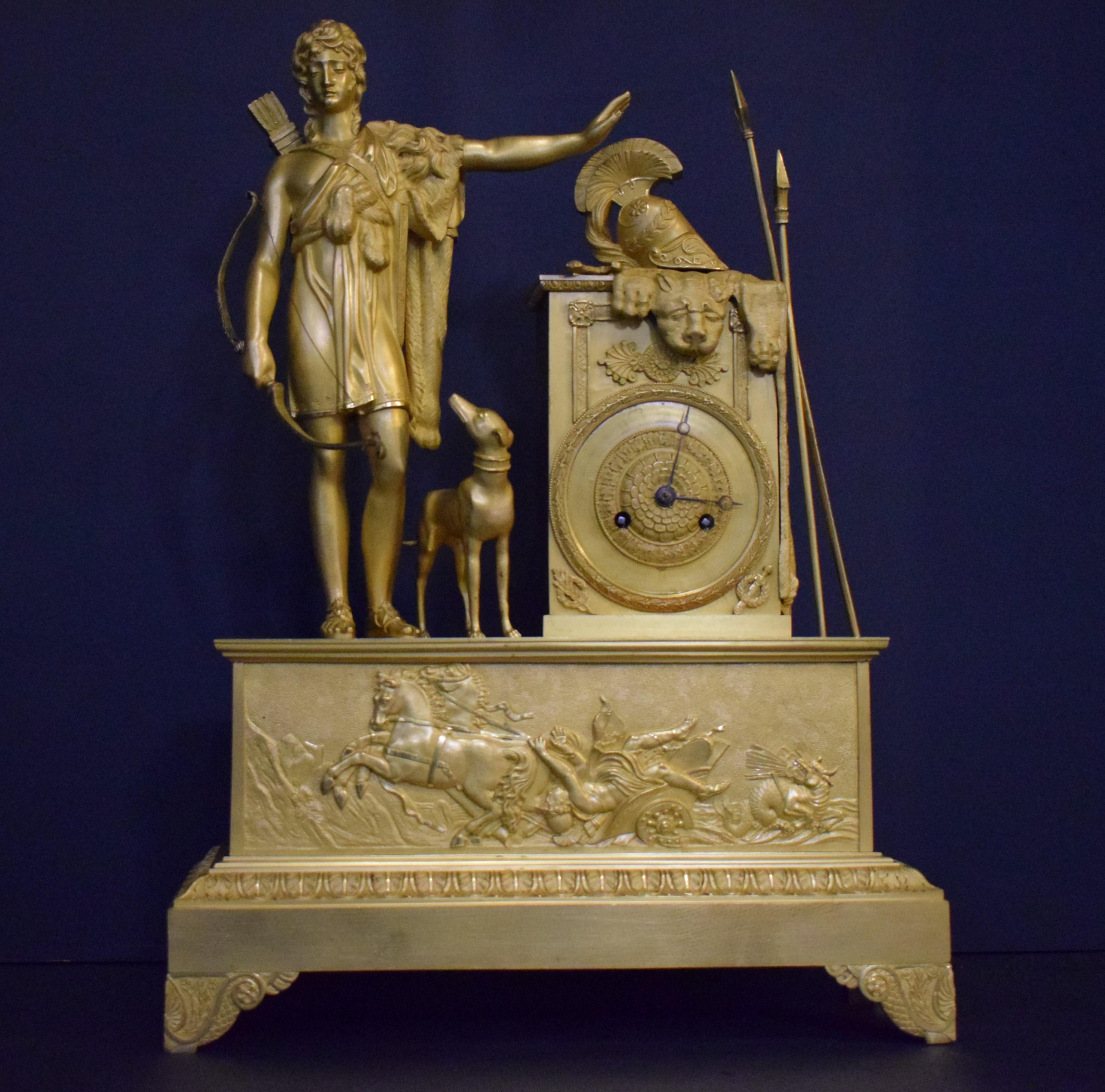 Very Fine Gilt Bronze Neoclassical Empire Mantle Clock For Sale 2