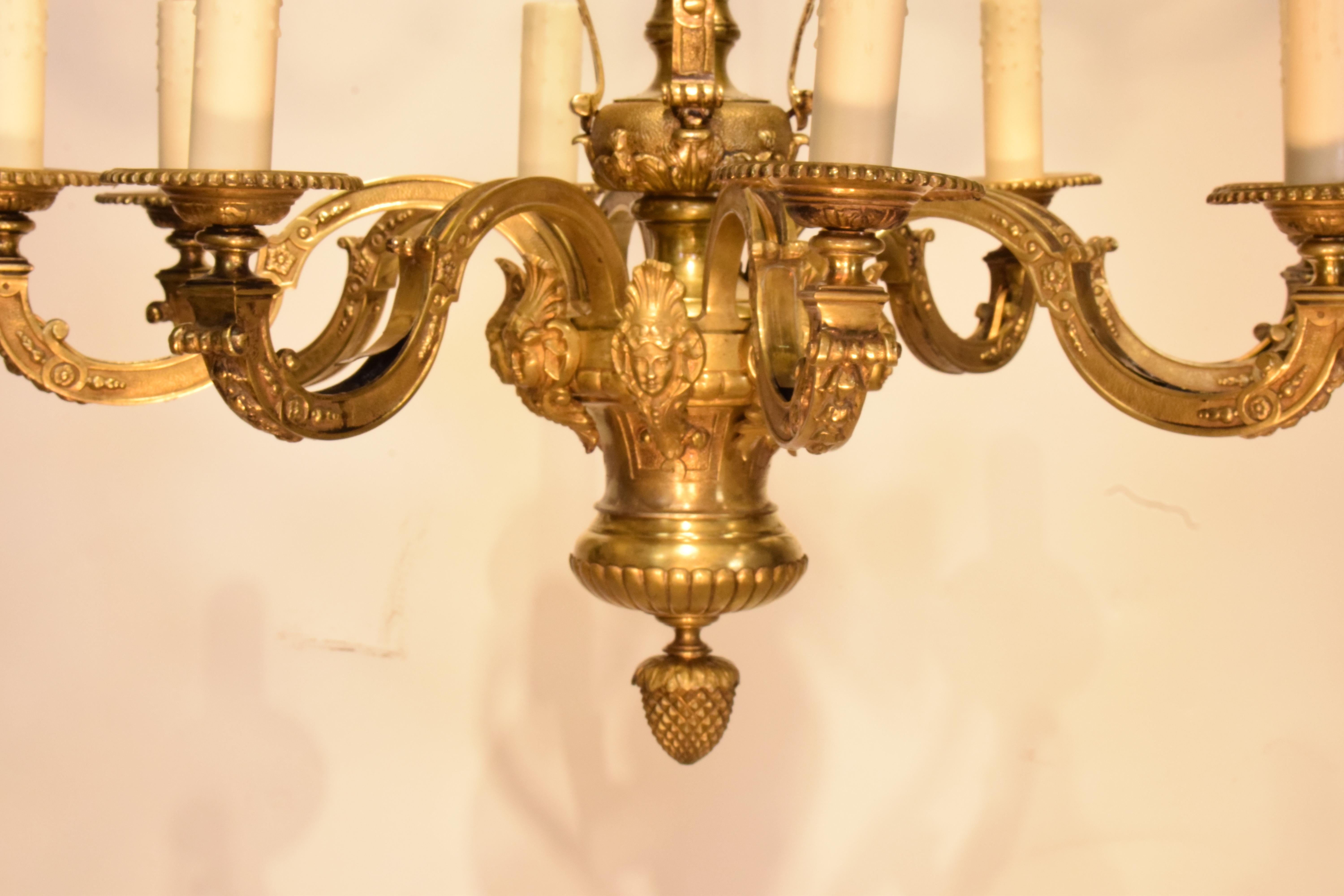 A Very Fine Gilt Bronze Regency style Chandelier For Sale 6