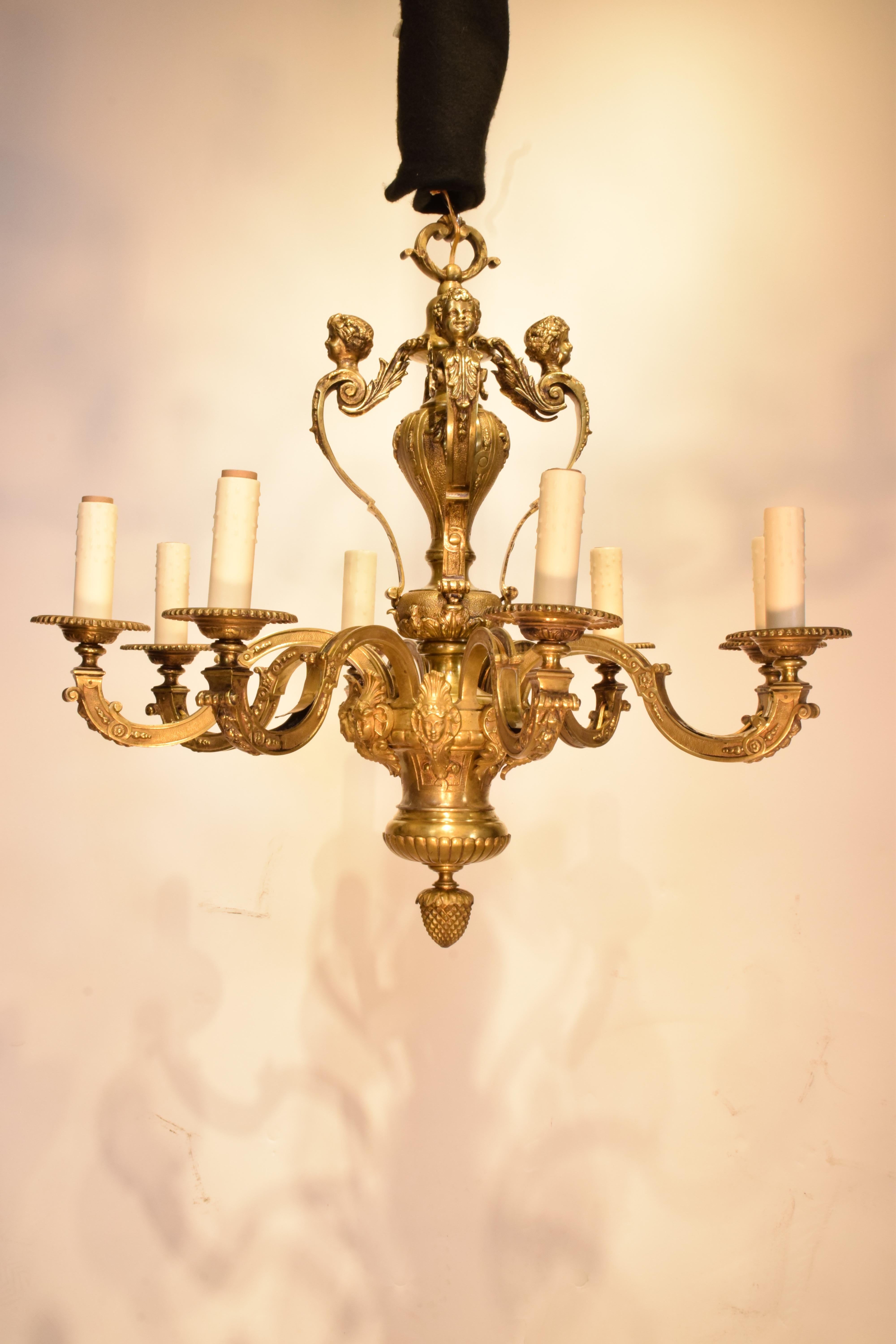 A Very Fine Gilt Bronze Regency style Chandelier For Sale 8