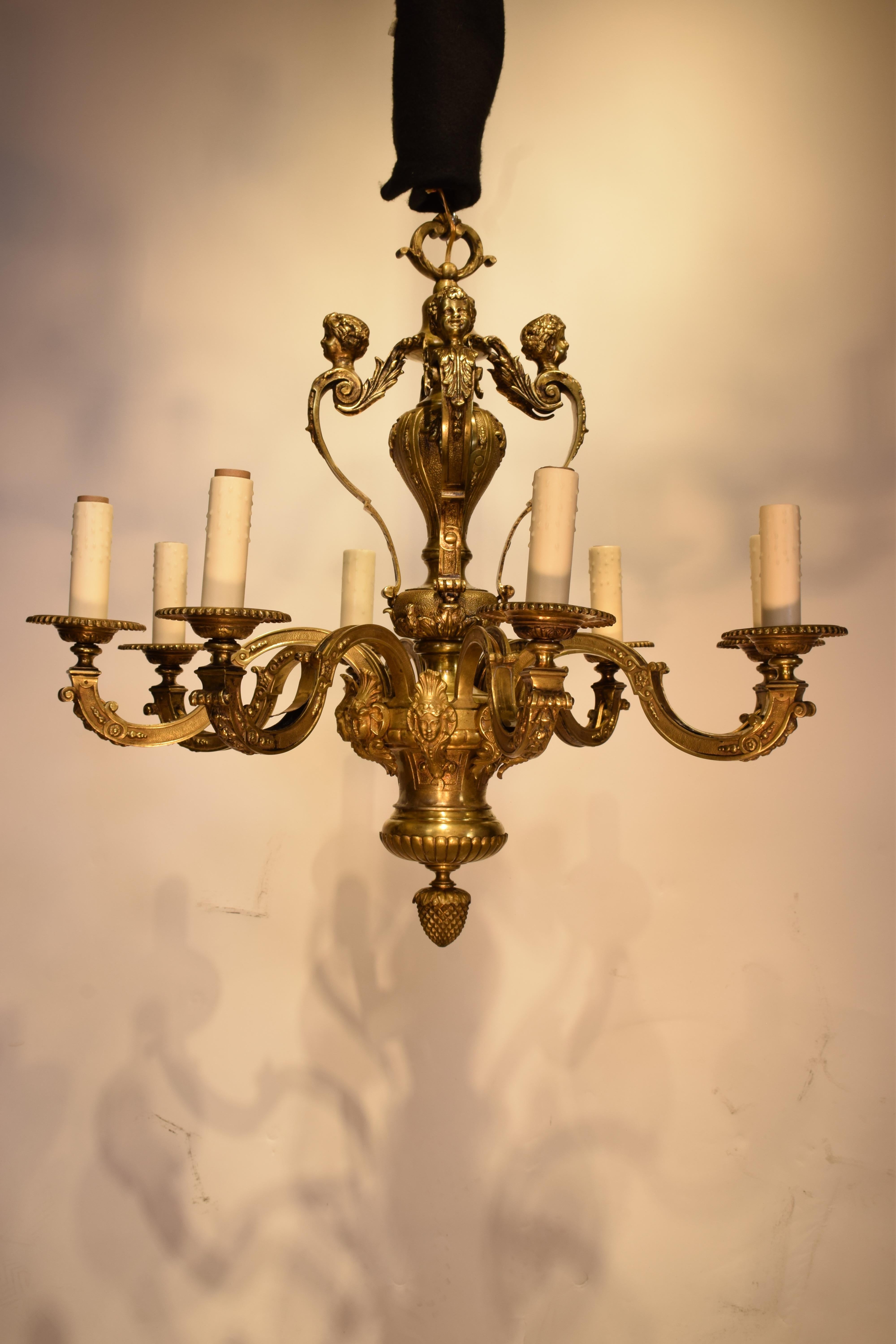 A Very Fine Gilt Bronze Regency style Chandelier For Sale 9