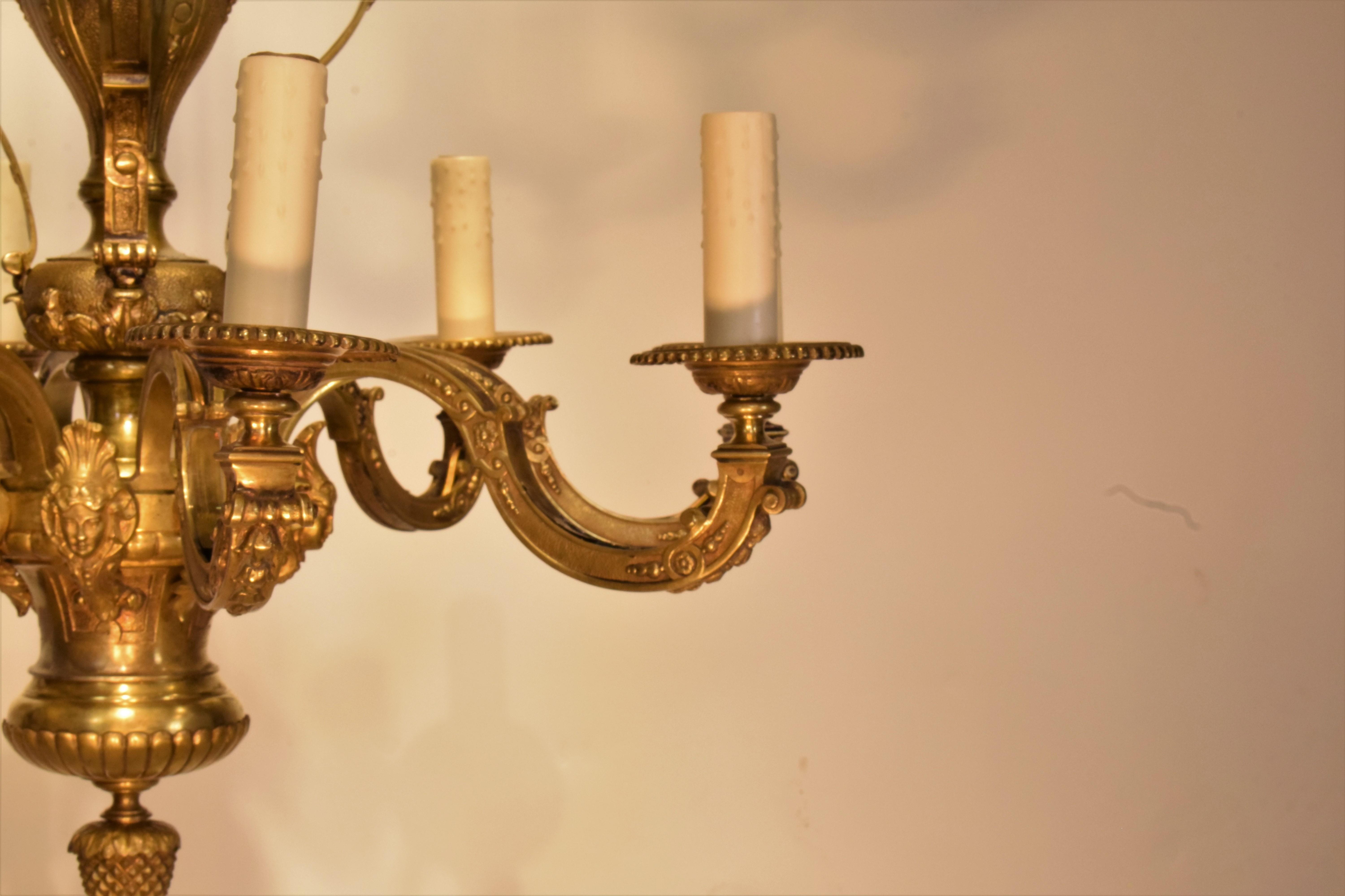 French A Very Fine Gilt Bronze Regency style Chandelier For Sale