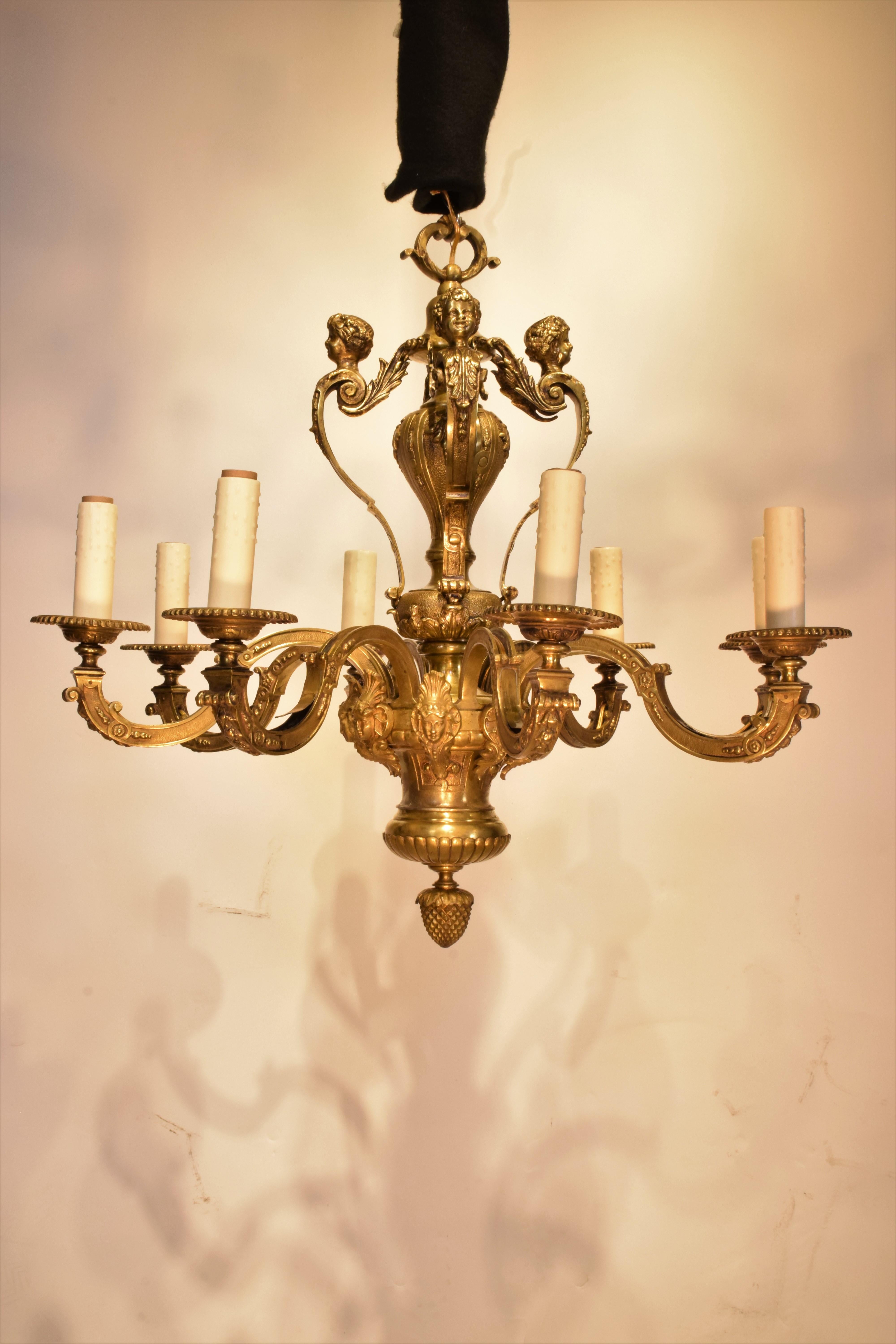 Early 20th Century A Very Fine Gilt Bronze Regency style Chandelier For Sale