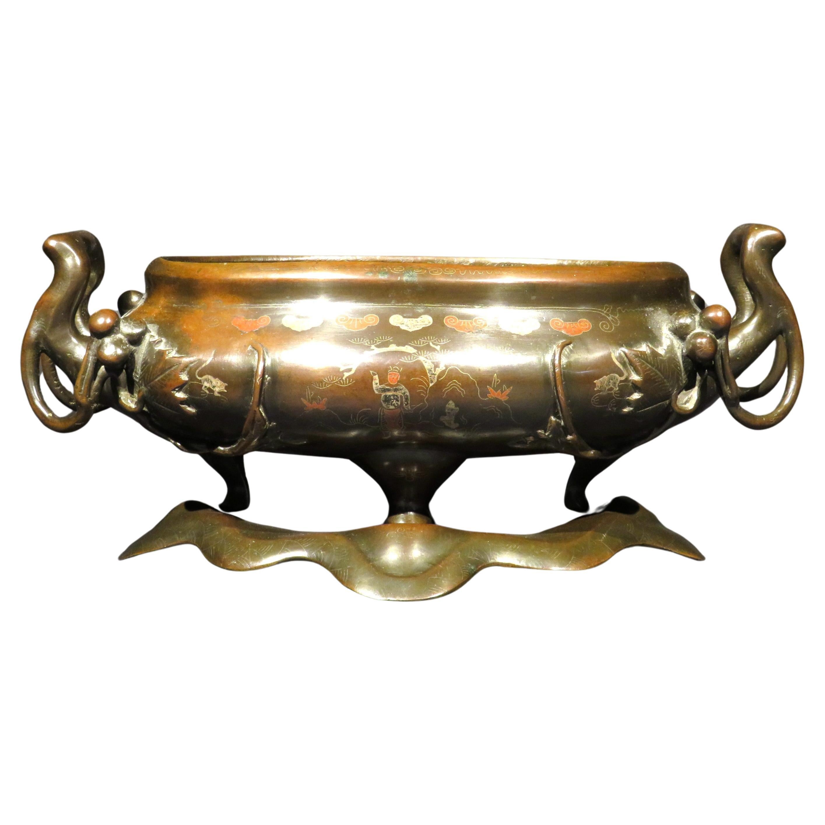 A Very Fine Japanese Mixed Metal Bronze Doban / Suiban, Meiji Period (1868-1912) For Sale