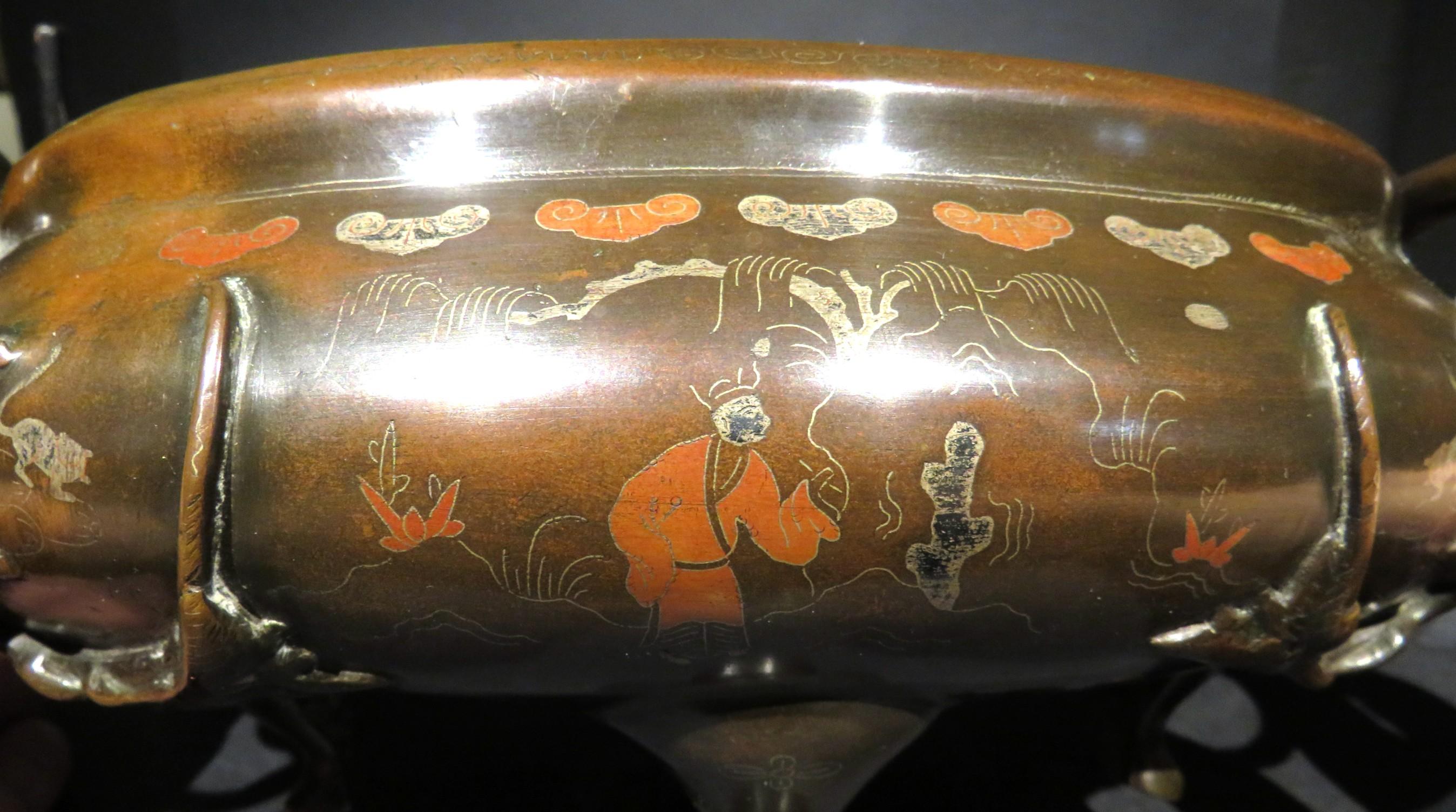 A Very Fine Japanese Mixed Metal Bronze Suiban / Planter on Stand, Taisho Period For Sale 1