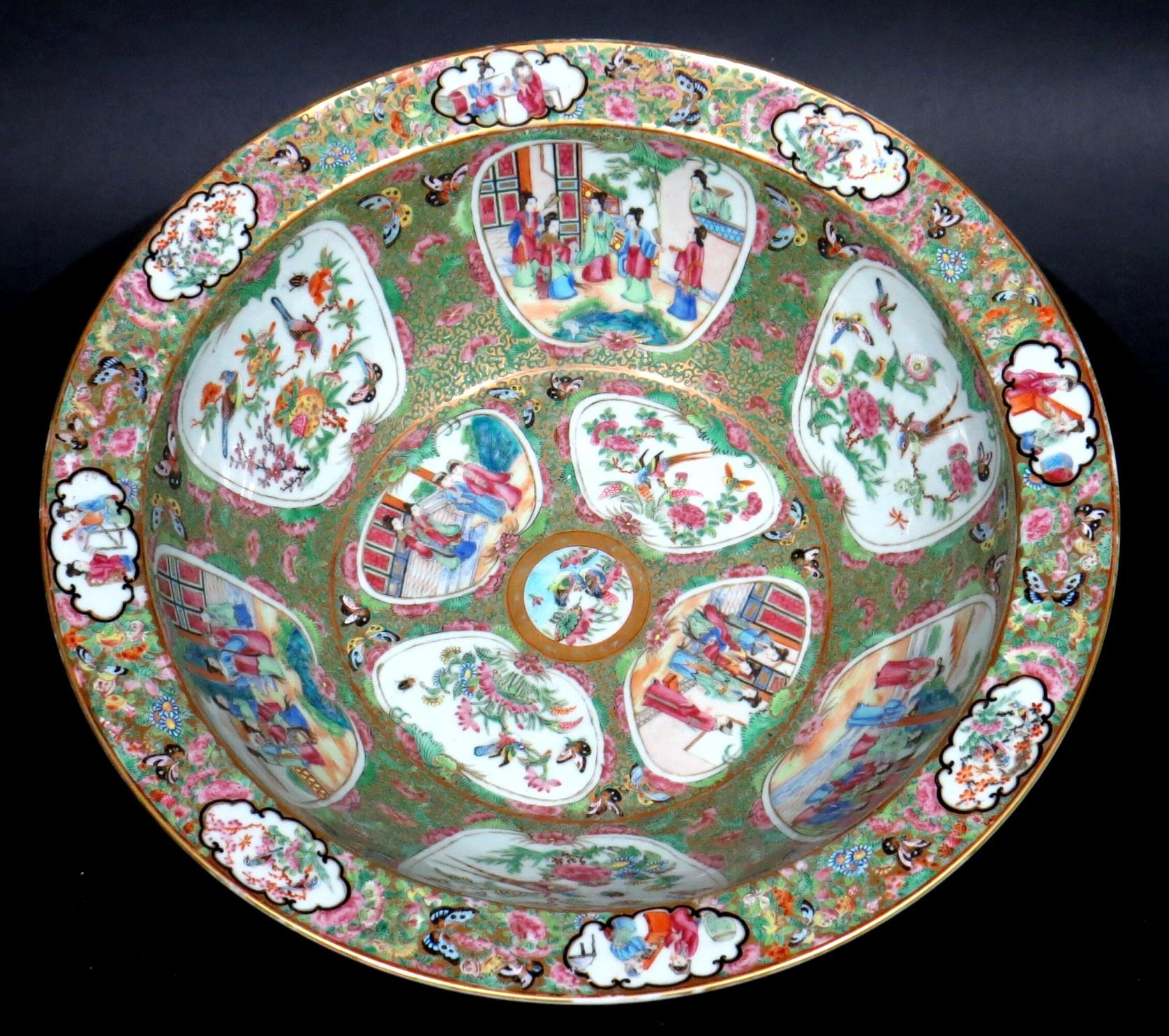 Enameled A Very Fine & Large 19th C. Enamelled Chinese Canton Porcelain Basin / Punchbowl For Sale