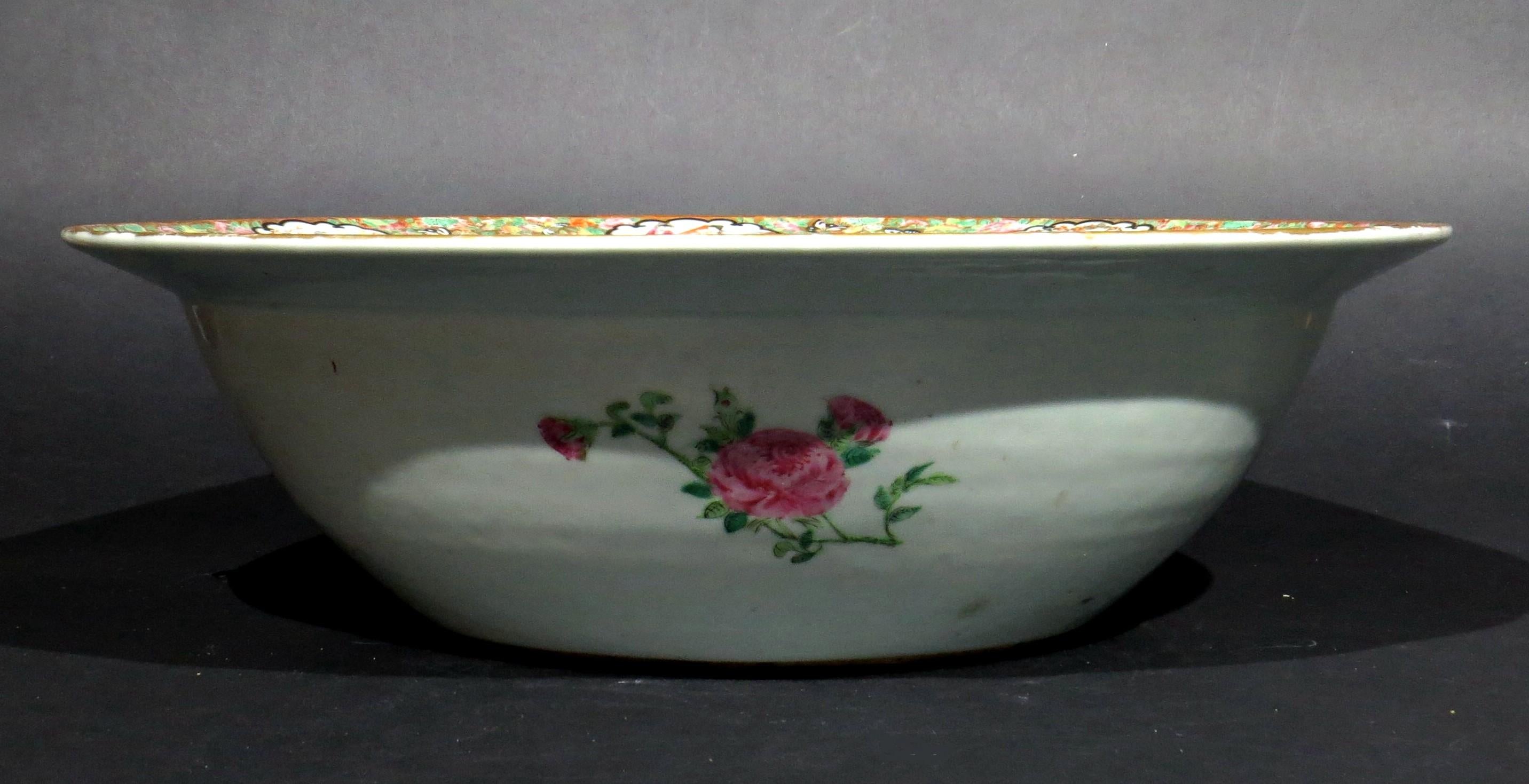 19th Century A Very Fine & Large 19th C. Enamelled Chinese Canton Porcelain Basin / Punchbowl For Sale
