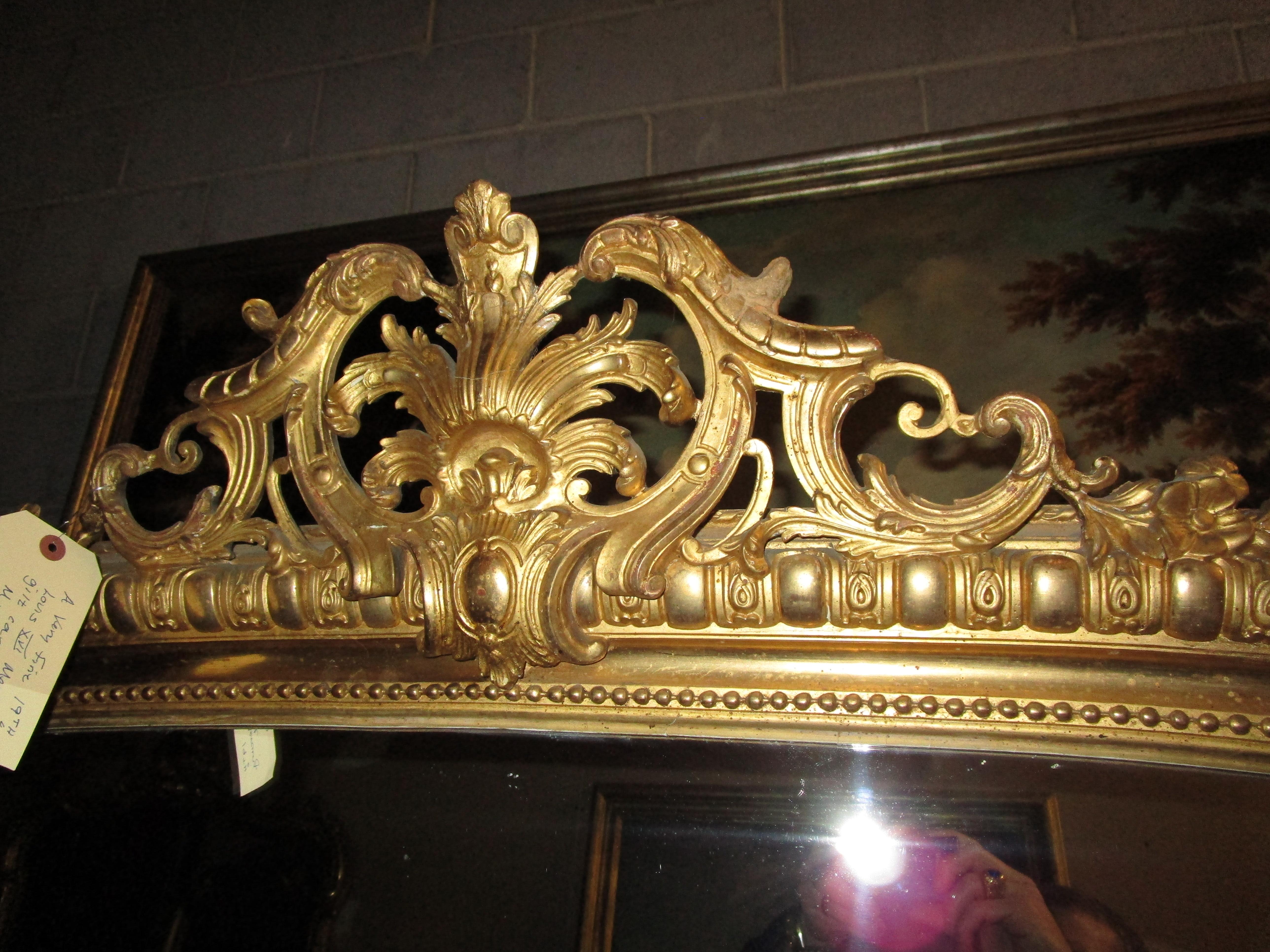 Very Fine Large 19th Century French Louis XVI Gilt Carved Mirror In Good Condition For Sale In Dallas, TX