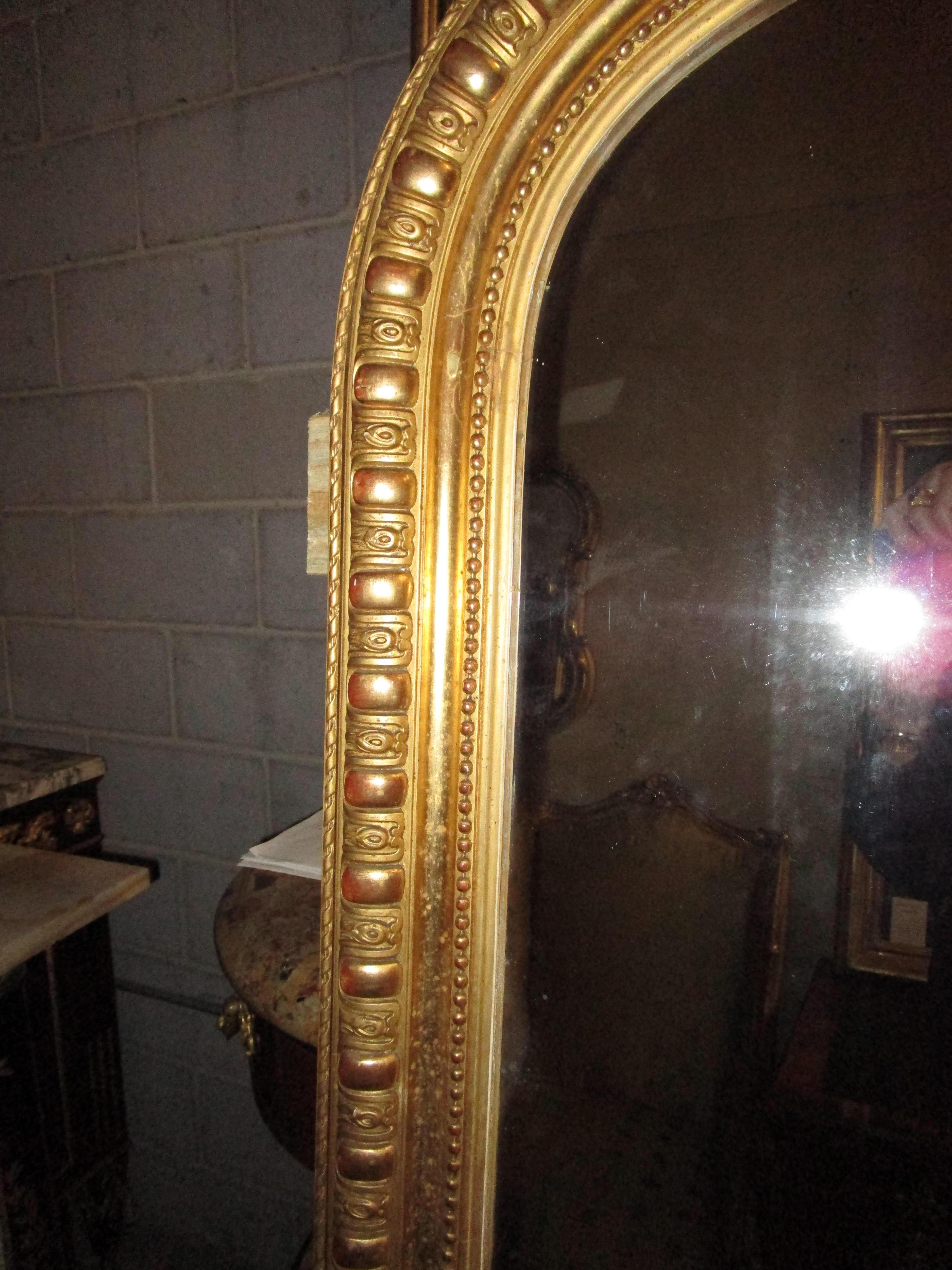 Giltwood Very Fine Large 19th Century French Louis XVI Gilt Carved Mirror For Sale