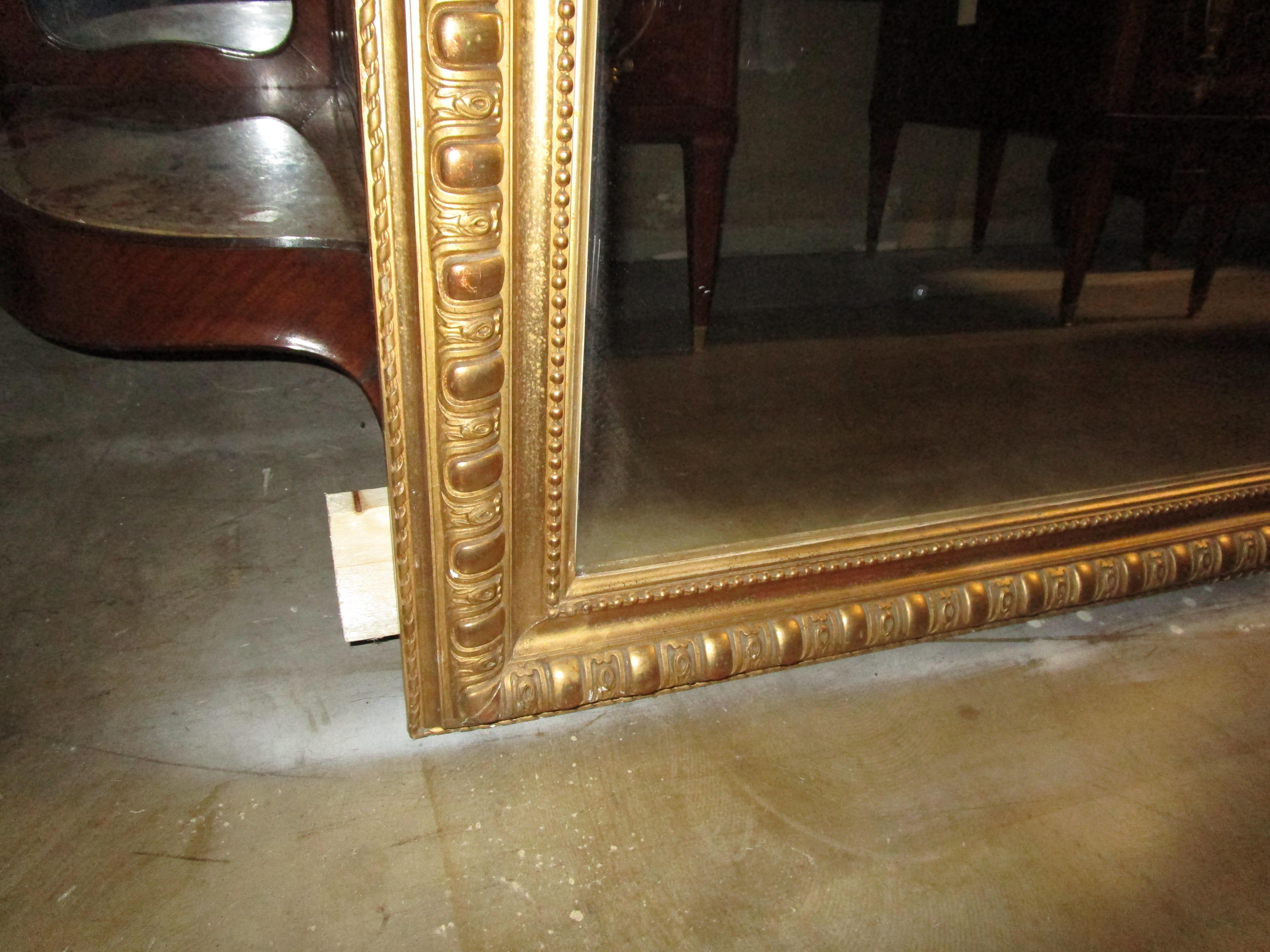 Very Fine Large 19th Century French Louis XVI Gilt Carved Mirror For Sale 1