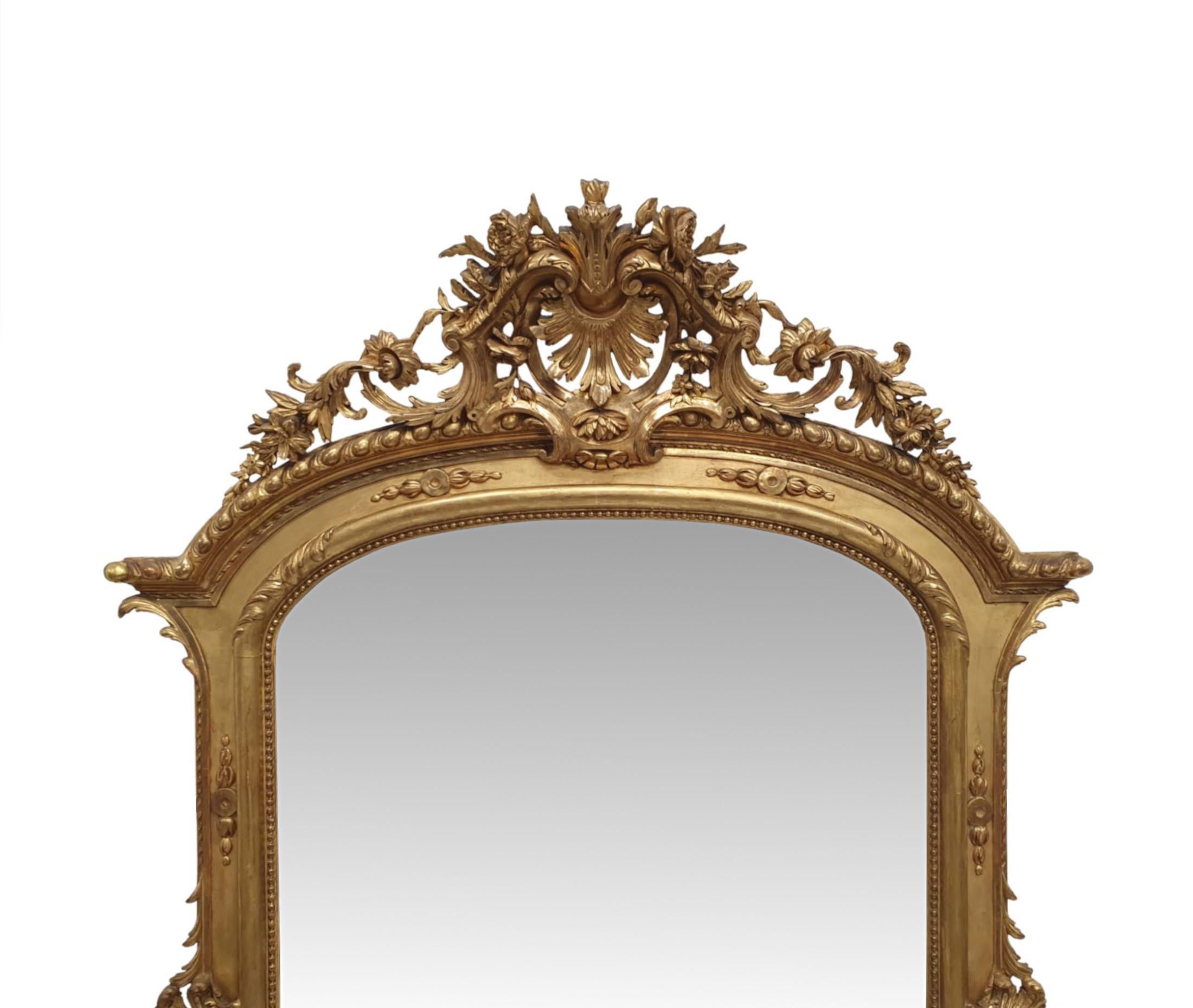 French A Very Fine Large 19th Century Giltwood Overmantel or Hall Mirror For Sale