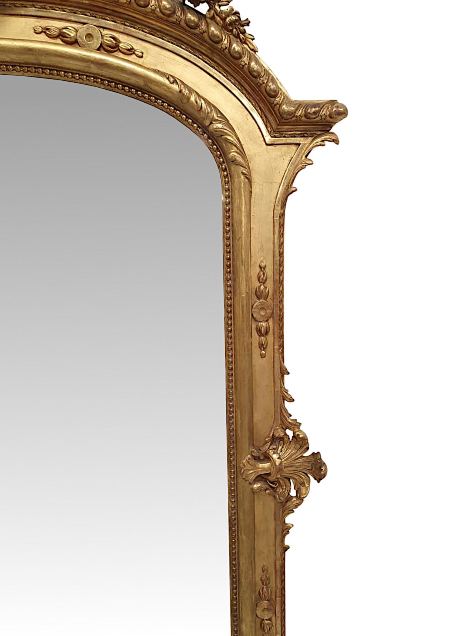 A Very Fine Large 19th Century Giltwood Overmantel or Hall Mirror In Good Condition For Sale In Dublin, IE