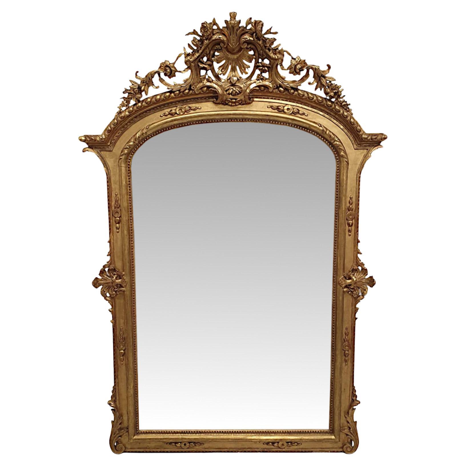 A Very Fine Large 19th Century Giltwood Overmantel or Hall Mirror For Sale