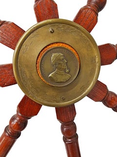 A Very Fine Large Size 19th Century Teak and Brass Ships Wheel
