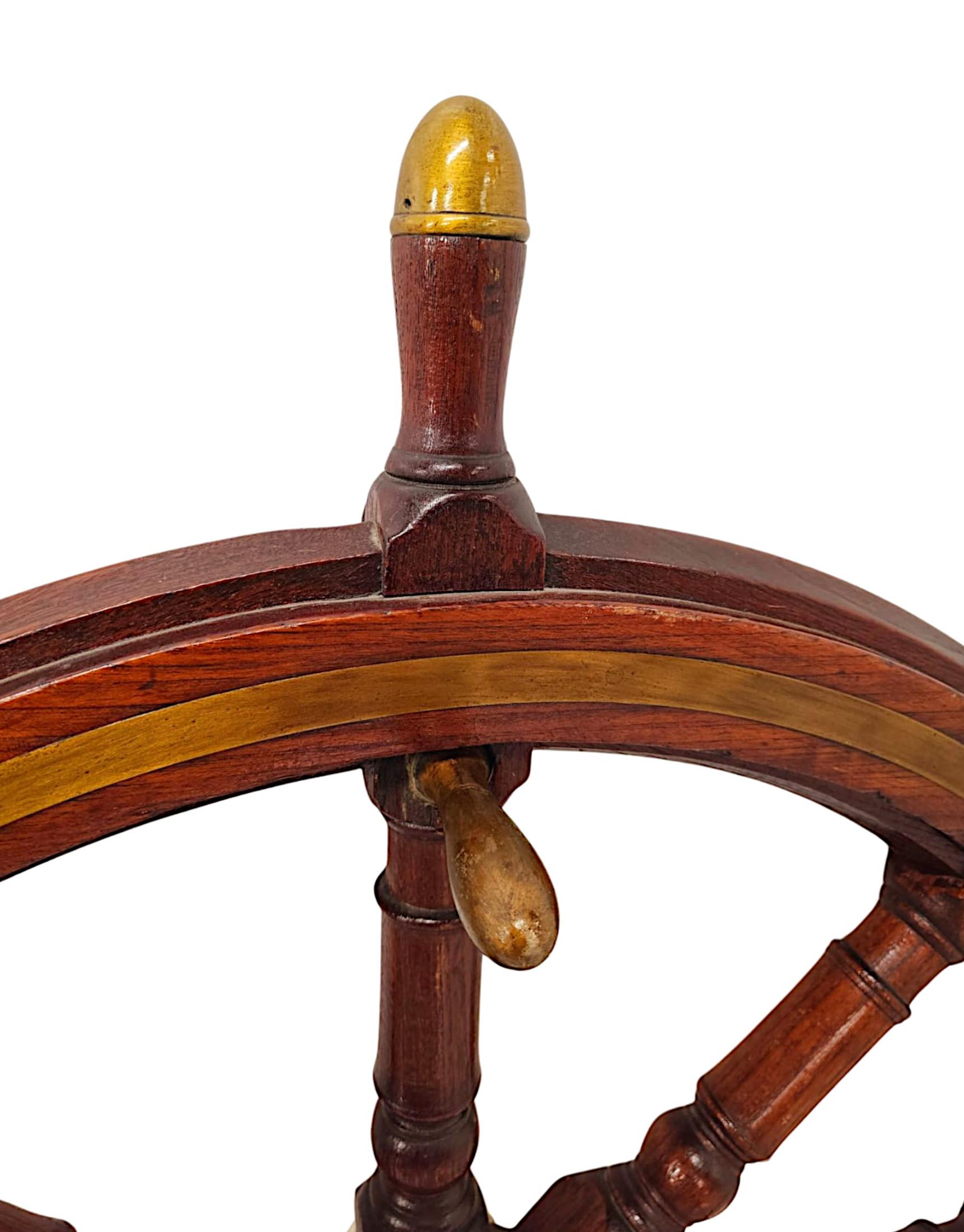 English  A Very Fine Large Size 19th Century Teak and Brass Ships Wheel  For Sale