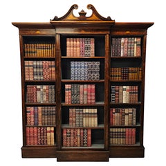 A Very Fine Late 19th Century Inlaid Breakfront Open Bookcase