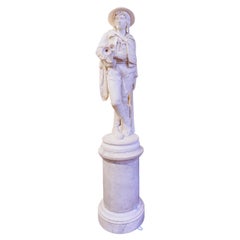 Très belle statue d'un chasseur en marbre Carrera du 19e siècle par Louis Samain