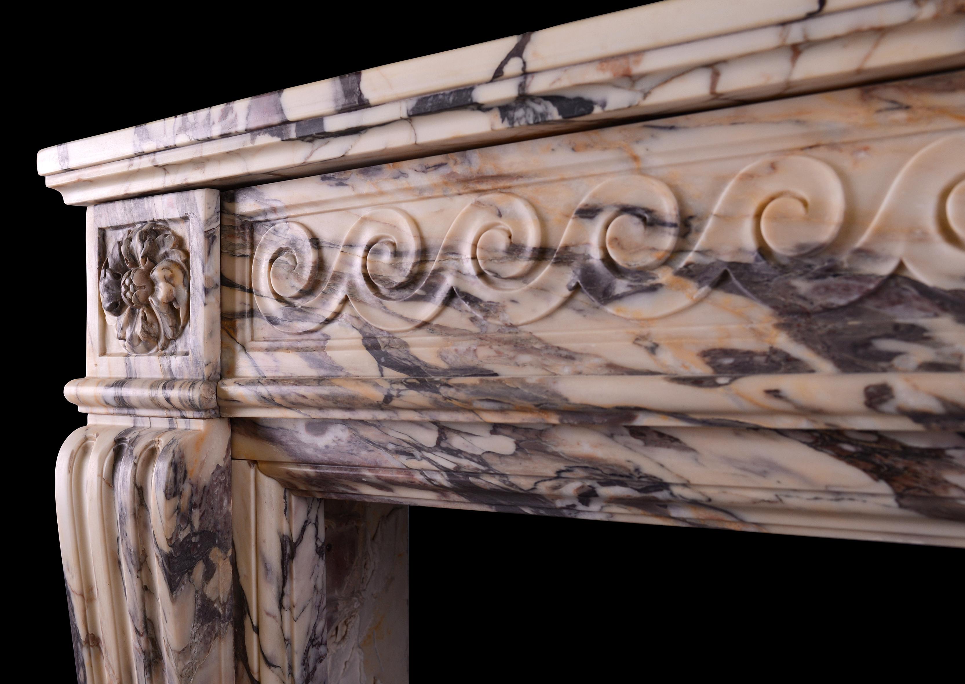 French Very Fine Louis XVI Breche Violette Marble Fireplace For Sale