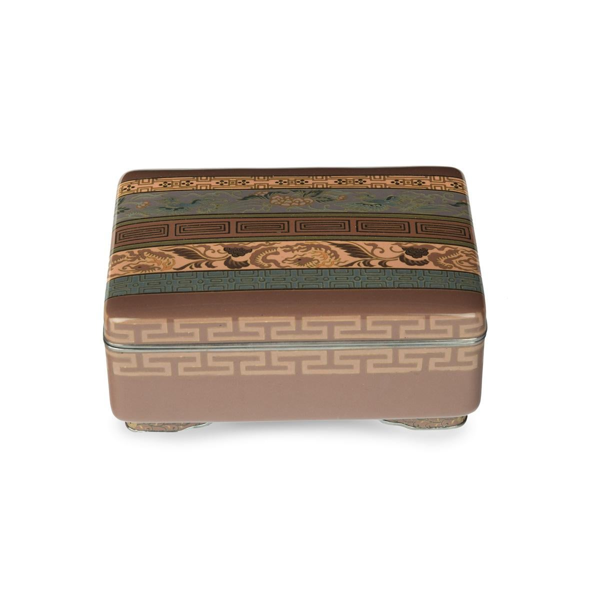 A very fine Meiji period cloisonn�é box and cover with brocade designs, by Hayash In Good Condition For Sale In Lymington, Hampshire