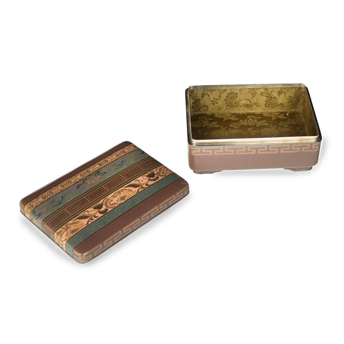 19th Century A very fine Meiji period cloisonné box and cover with brocade designs, by Hayash For Sale