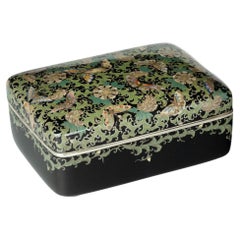 Antique A very fine Meiji period cloisonné box and cover with butterflies