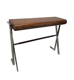 A Very Fine Mid Century Style Walnut and Chrome Console Table