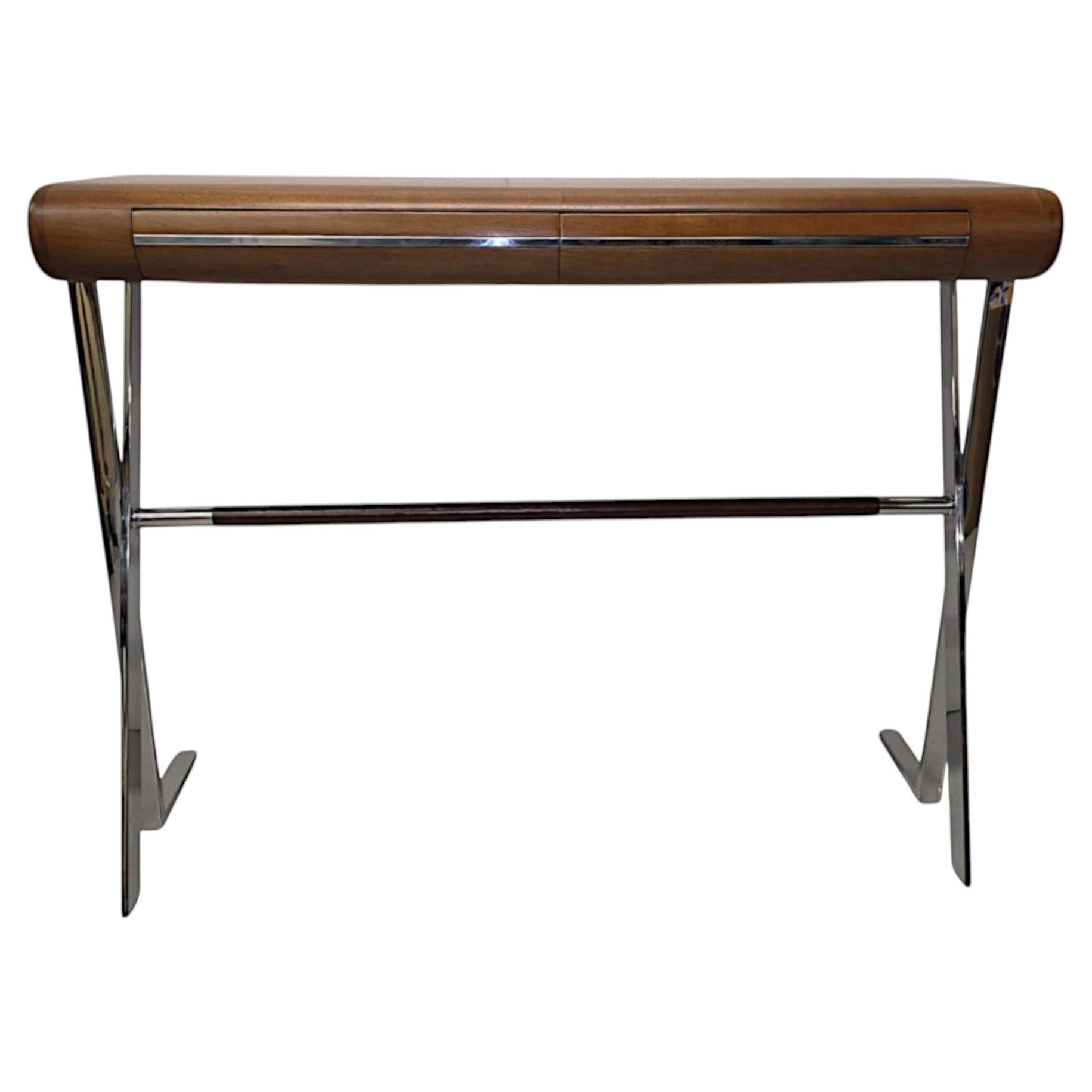 A Very Fine Mid Century Style Walnut and Chrome Console Table